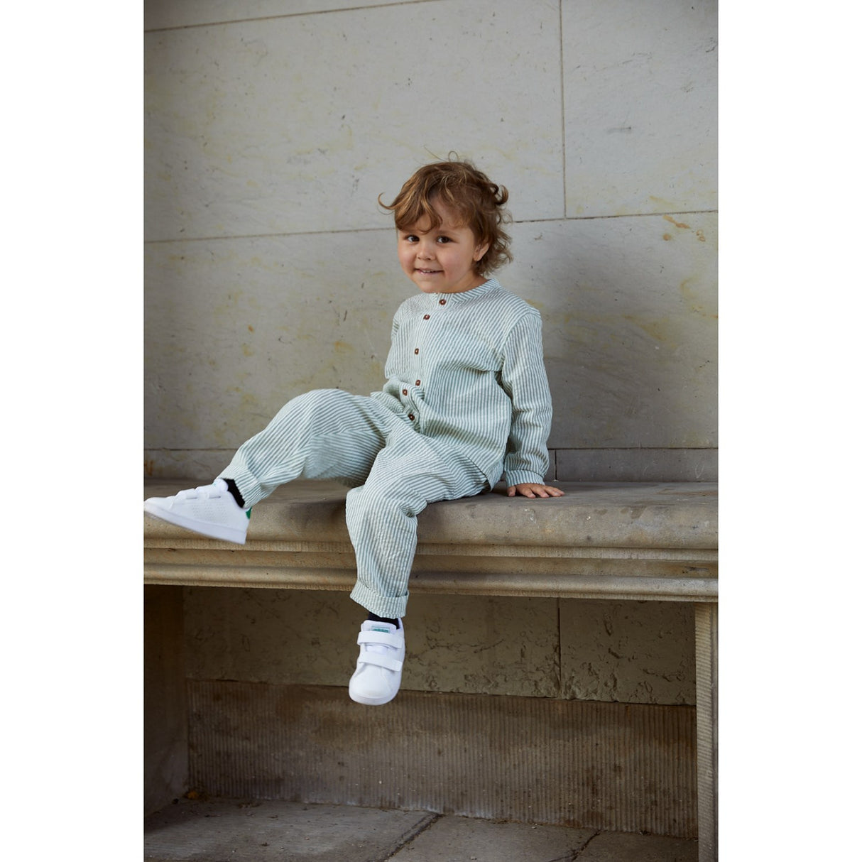 COPENHAGEN COLORS Green W Cream Stripe Seersucker Bukser