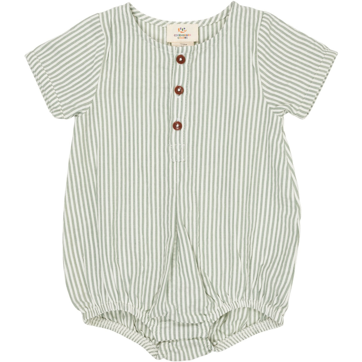 COPENHAGEN COLORS Green W Cream Stripe Seersucker Romper W. Ærmer