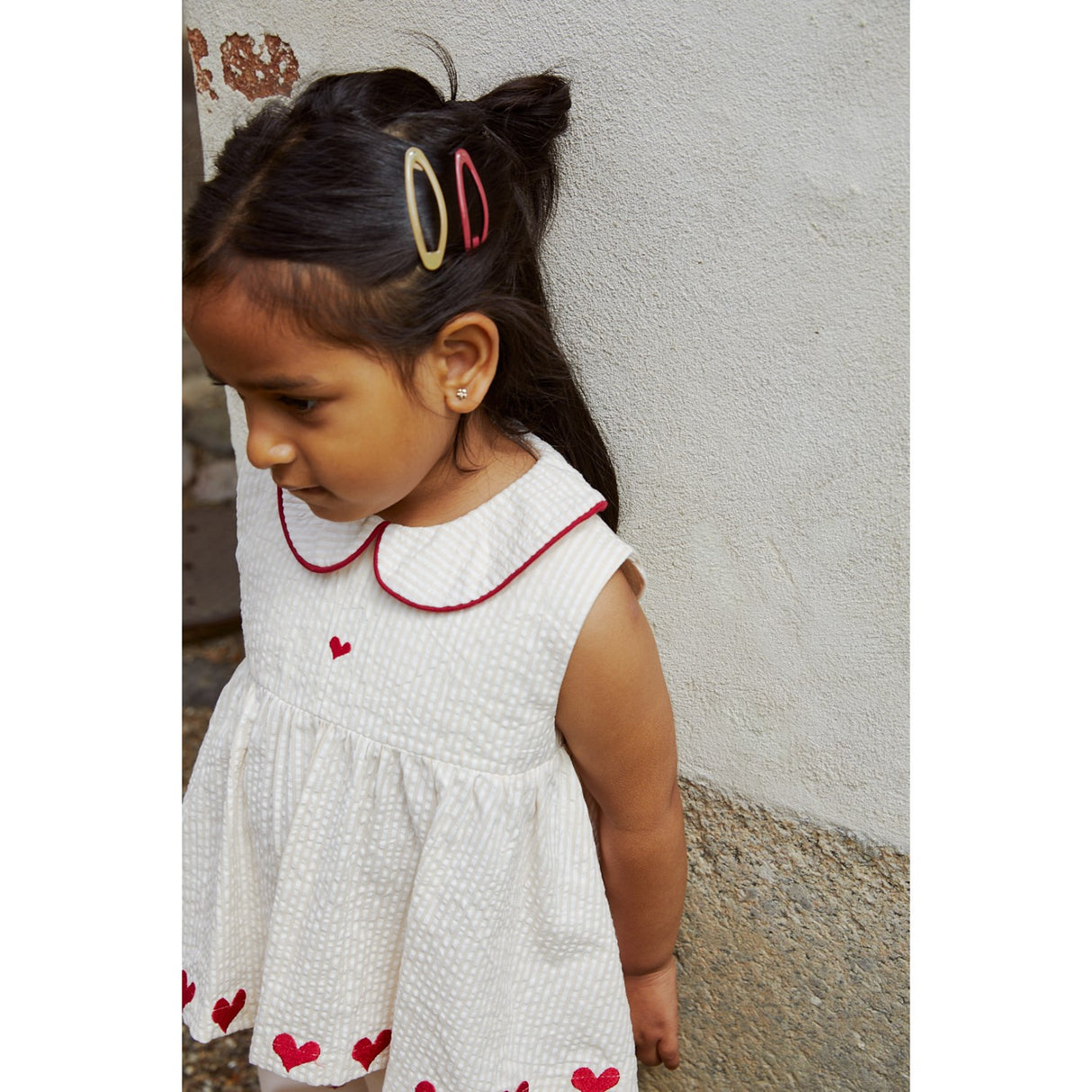 COPENHAGEN COLORS Dusty Rose W Cream Stripe W. Berry Seersucker Ss Bluse W. Hearts