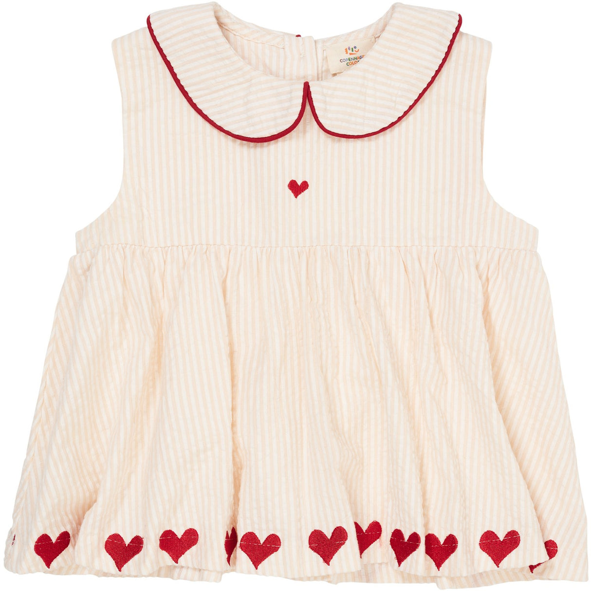 COPENHAGEN COLORS Dusty Rose W Cream Stripe W. Berry Seersucker Ss Bluse W. Hearts