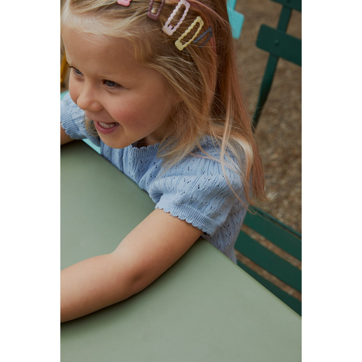 COPENHAGEN COLORS Dusty Blue Strikket Pointelle Bluse