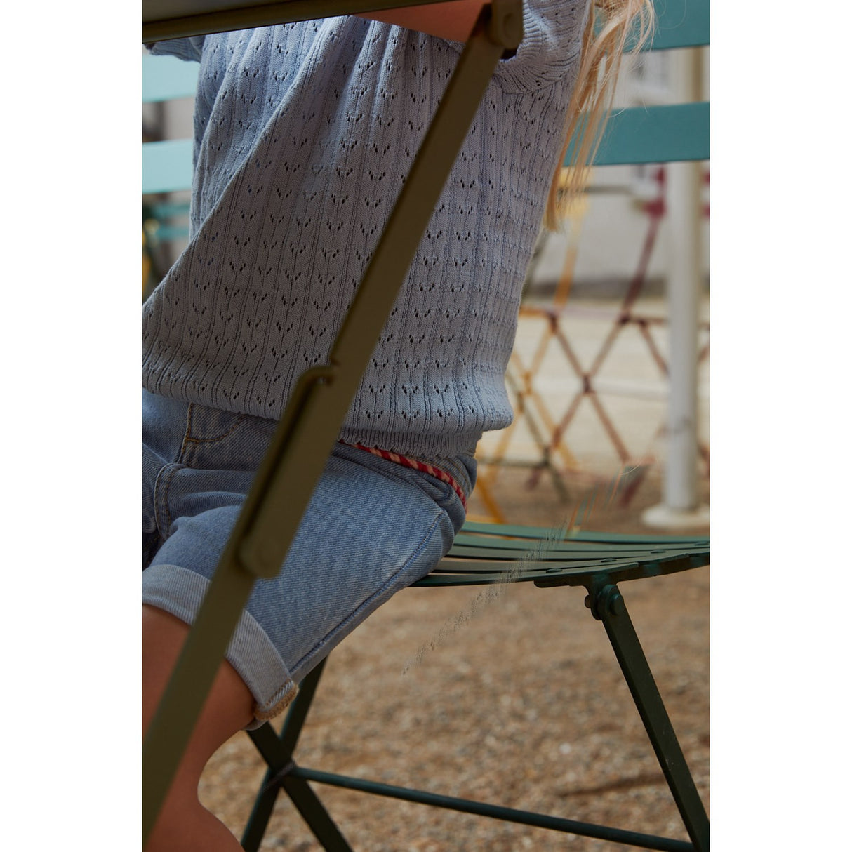 COPENHAGEN COLORS Dusty Blue Strikket Pointelle Bluse