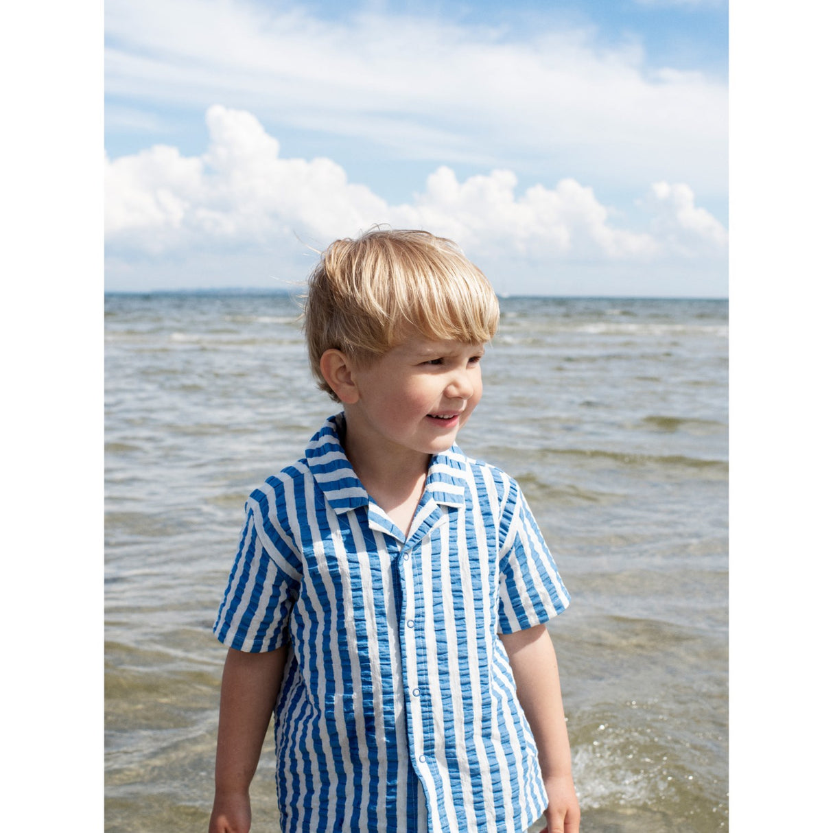 Serendipity Azur Stripe Kort Sleeve Skjorte