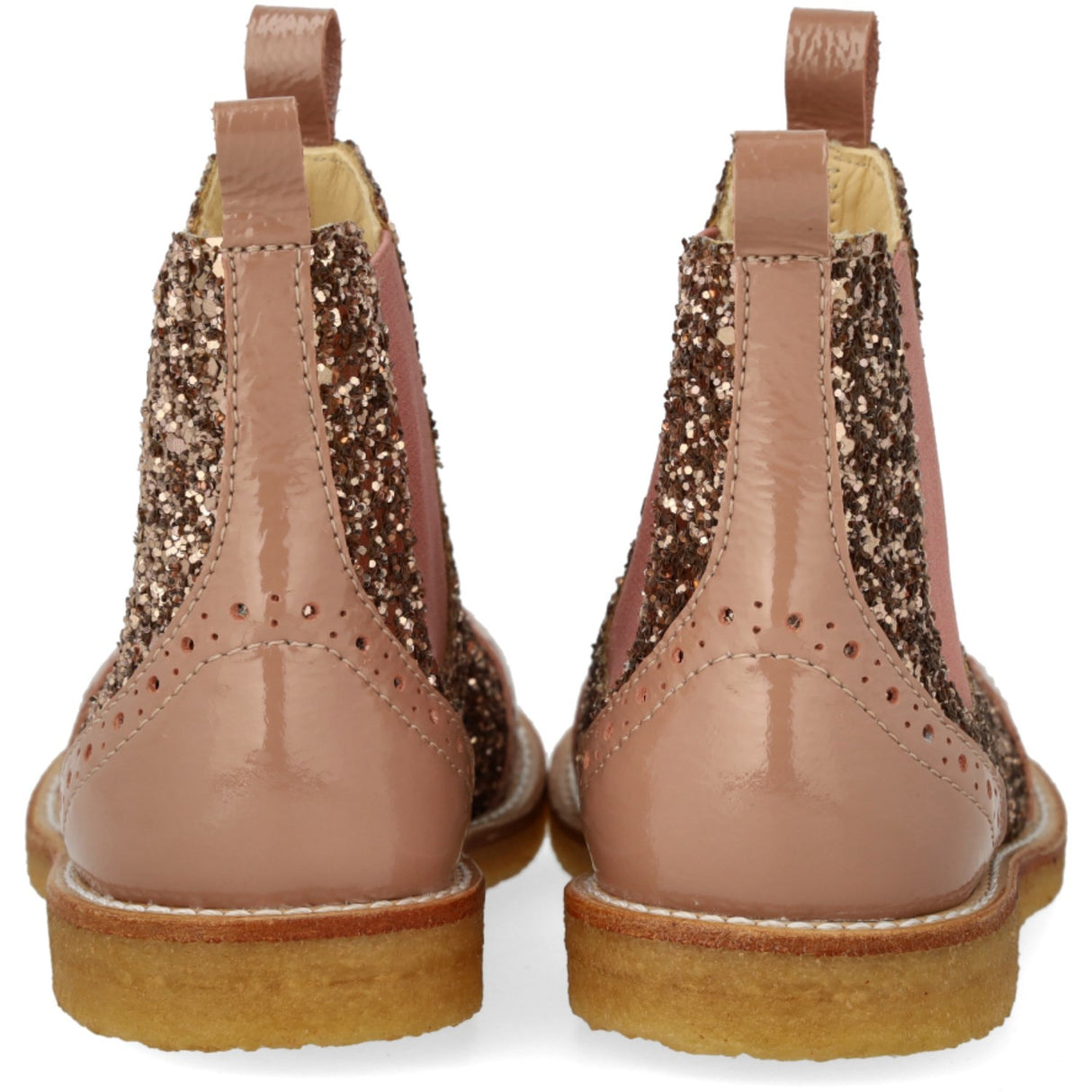 Angulus Clay/Clay Glitter/Rosa Chelsea Støvle Med Glitter Og Brogues Detaljer