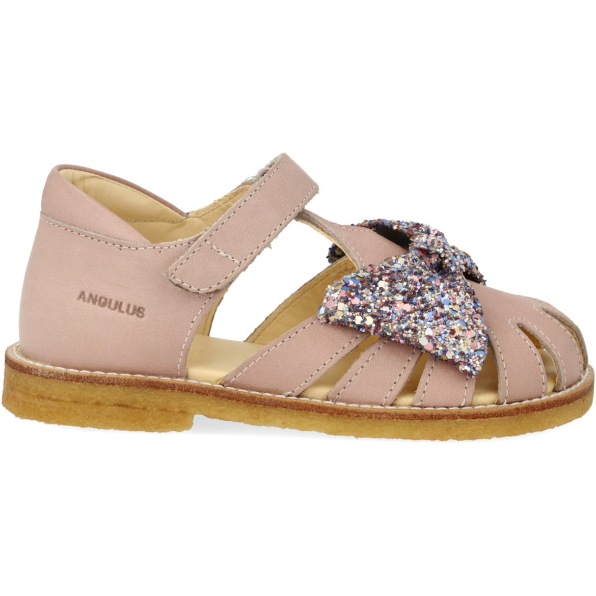 Angulus Rosebud/Pastel Multi Glitter Sandal Med Glittersløjfe Og Velcrolukning