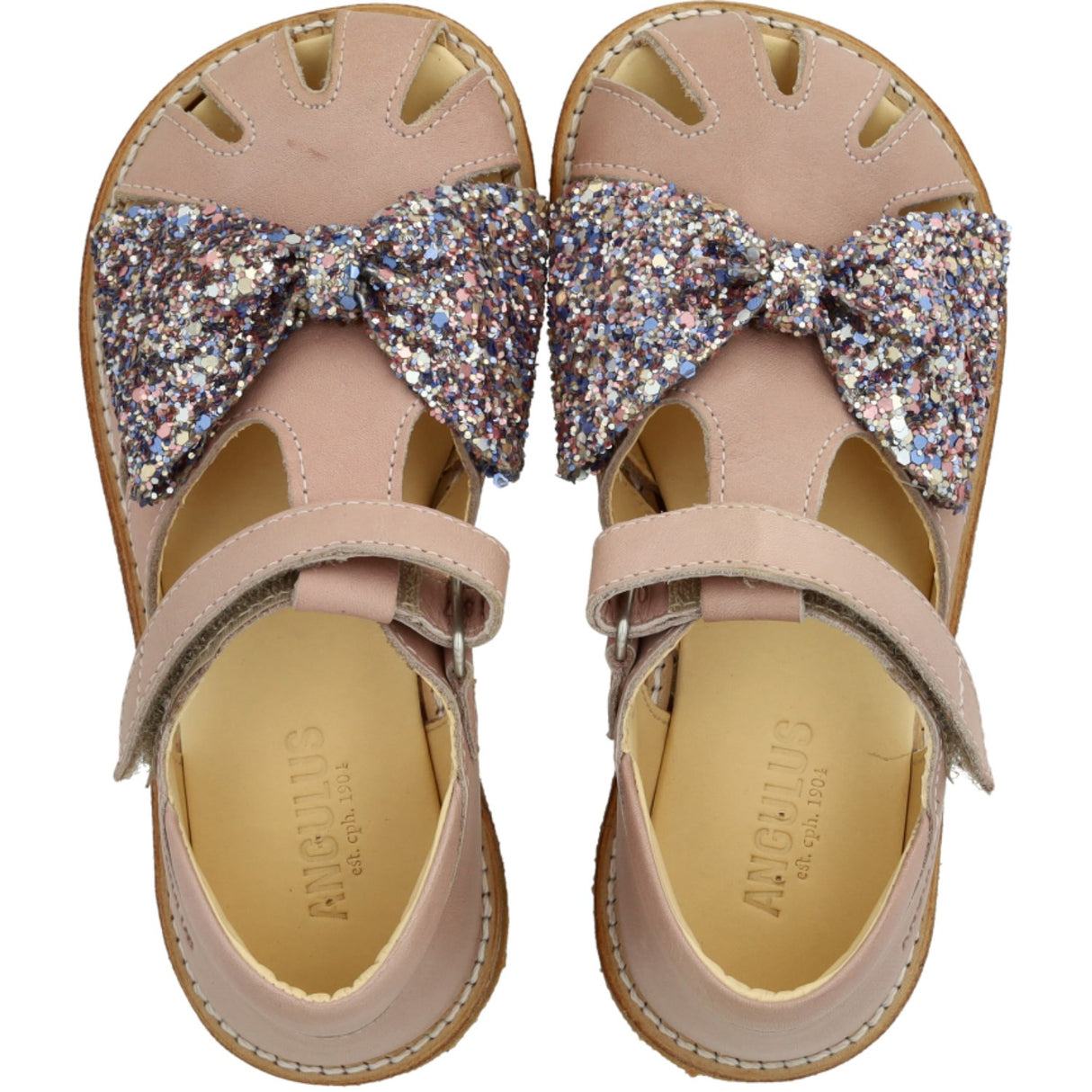 Angulus Rosebud/Pastel Multi Glitter Sandal Med Glittersløjfe Og Velcrolukning