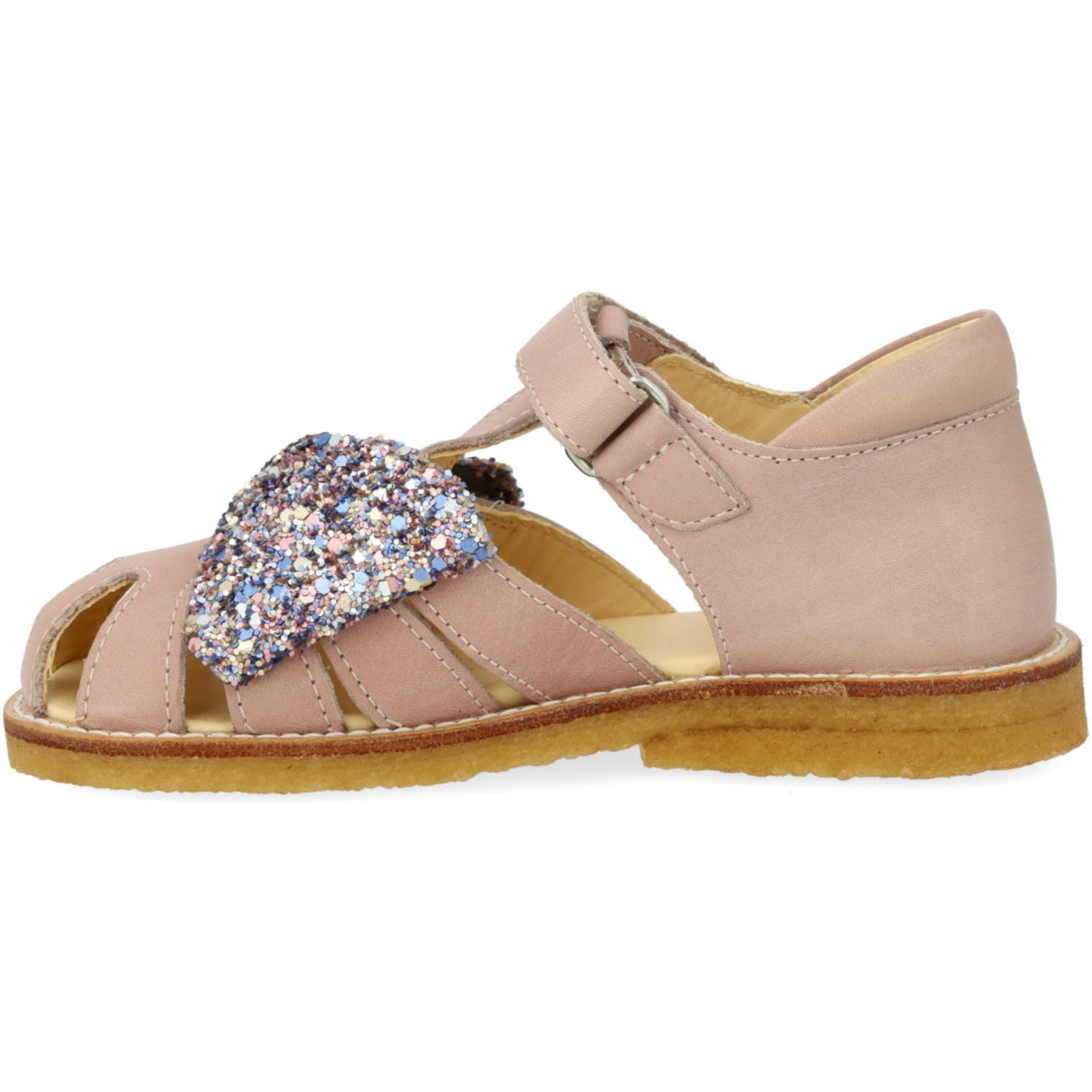 Angulus Rosebud/Pastel Multi Glitter Sandal Med Glittersløjfe Og Velcrolukning