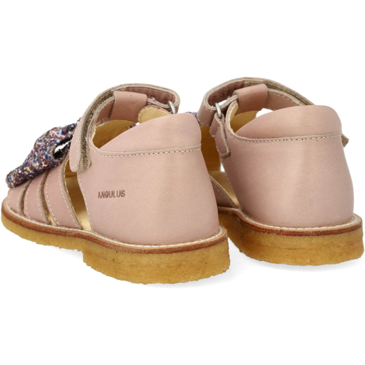 Angulus Rosebud/Pastel Multi Glitter Sandal Med Glittersløjfe Og Velcrolukning