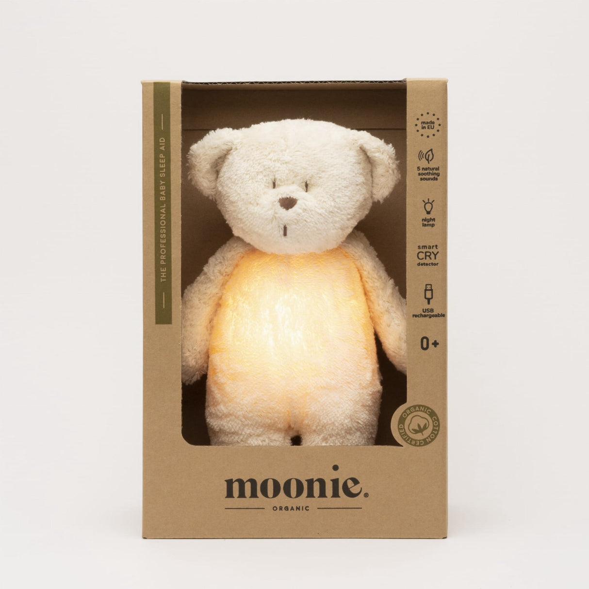 Moonie Polar 2.0 Organic Humming Bjørn Med White Noise og en Lampe