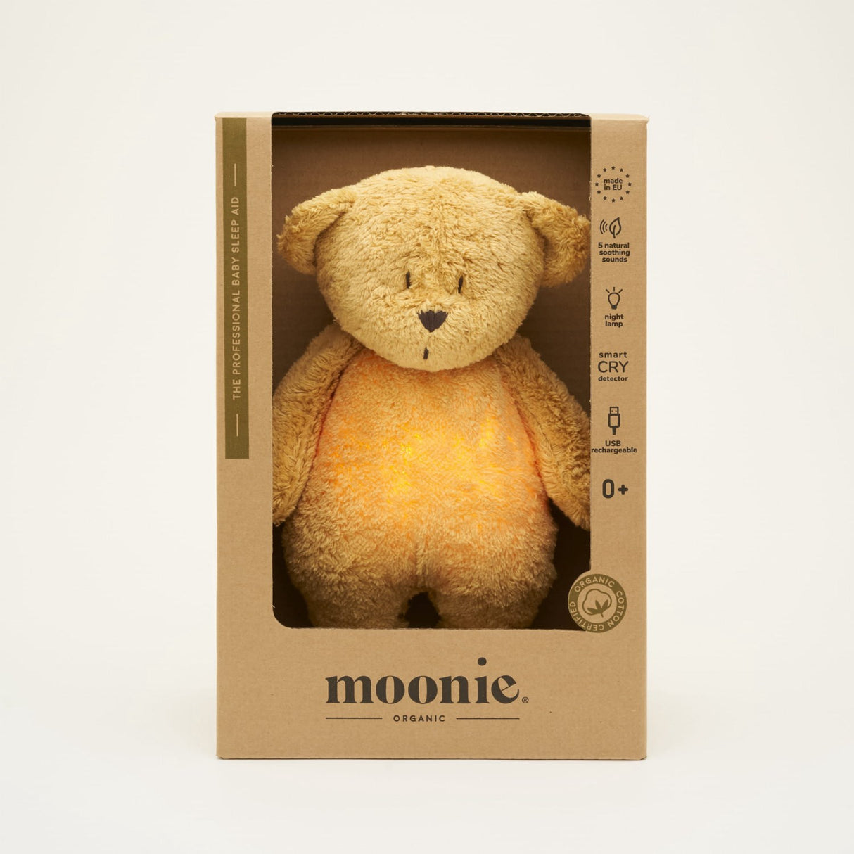 Moonie Honey 2.0 Organic Humming Bjørn Med White Noise og en Lampe