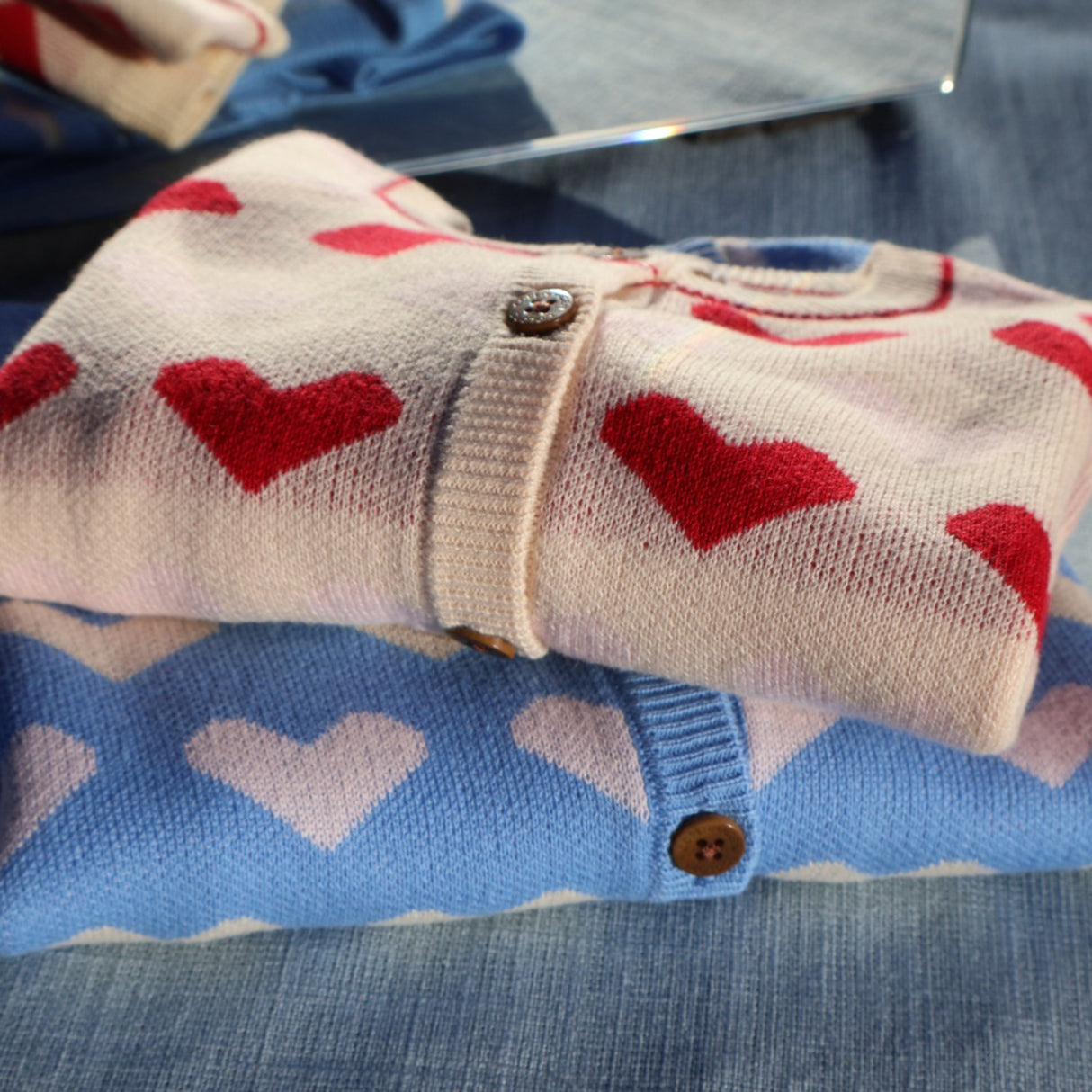 COPENHAGEN COLORS Sky Blue Comb. Strikket Heart Cardigan
