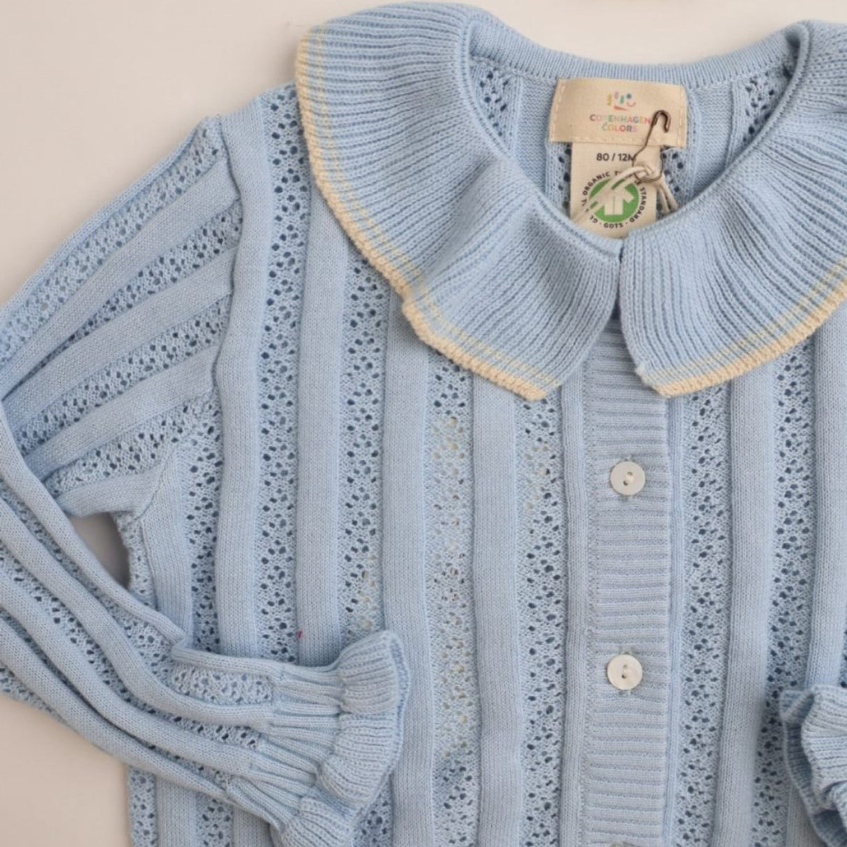 COPENHAGEN COLORS Dusty Blue strikket pointelle cardigan