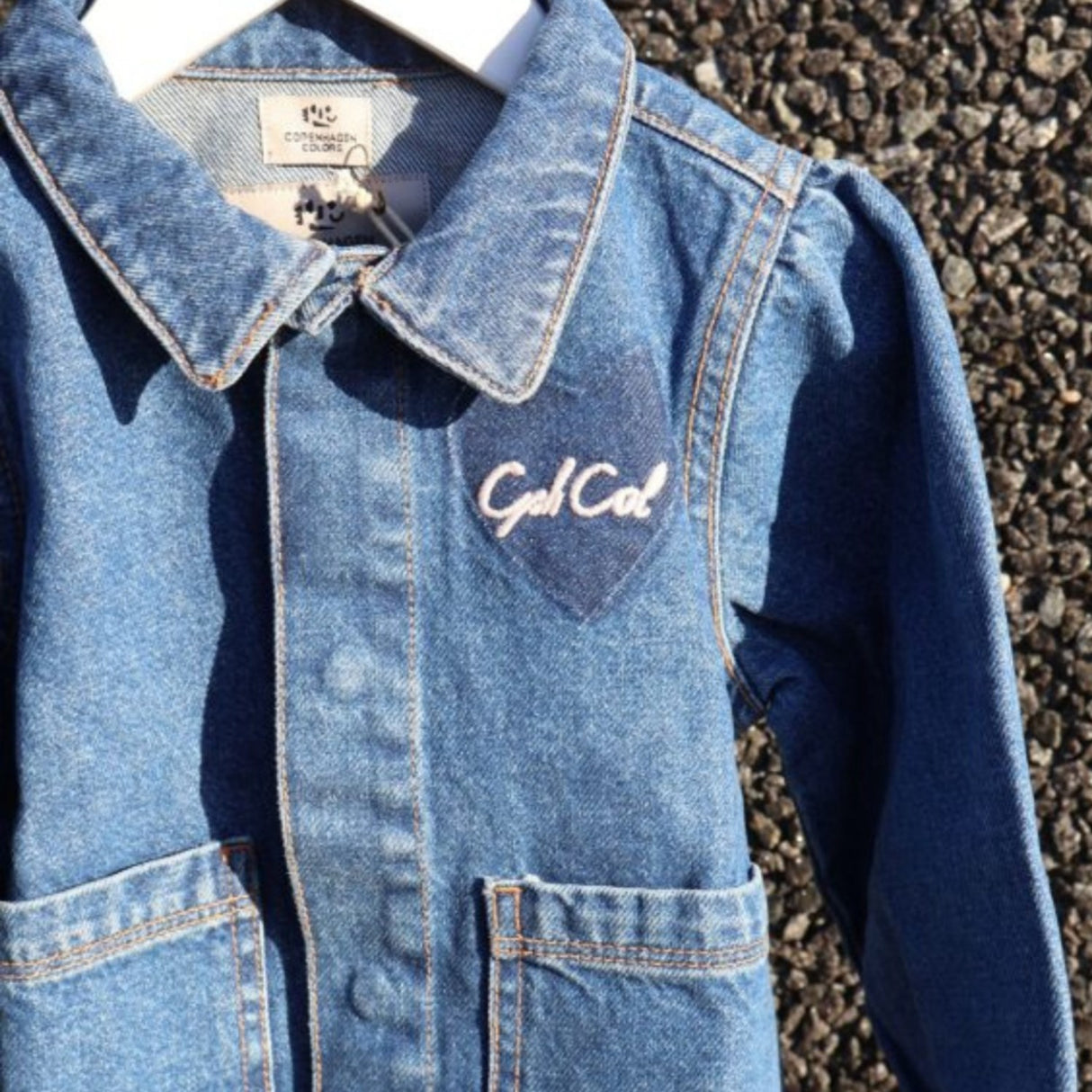 COPENHAGEN COLORS Indigo Blue Washed Organic Denim Hearts Jakke