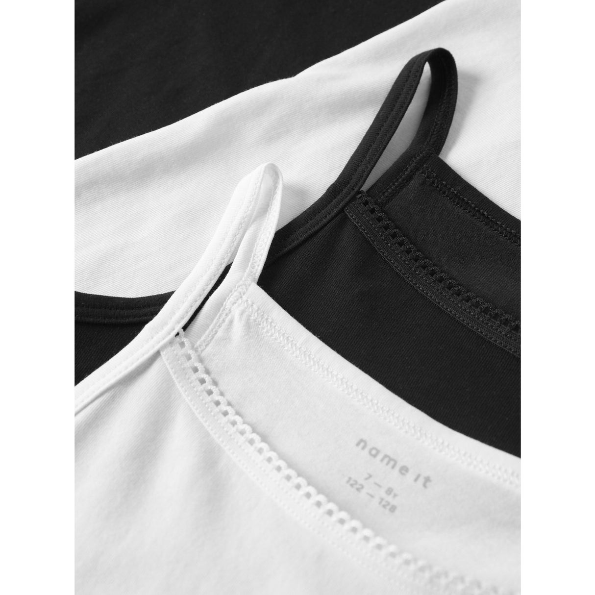 Name It Black Strop Top 4-Pak Black White Solid Noos