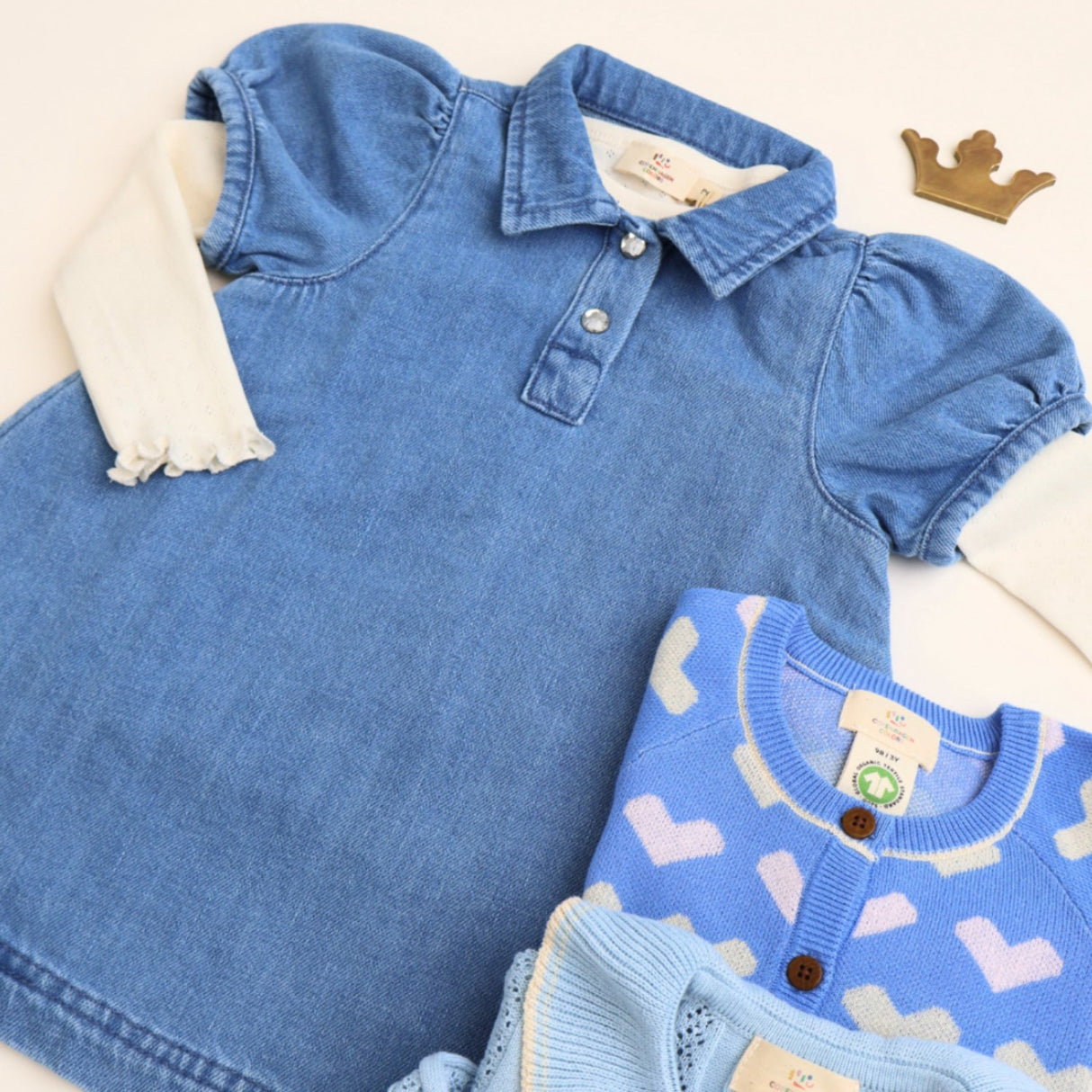 COPENHAGEN COLORS x Luksusbaby Blue Indigo Washed Organic Denim Kjole med hjerte