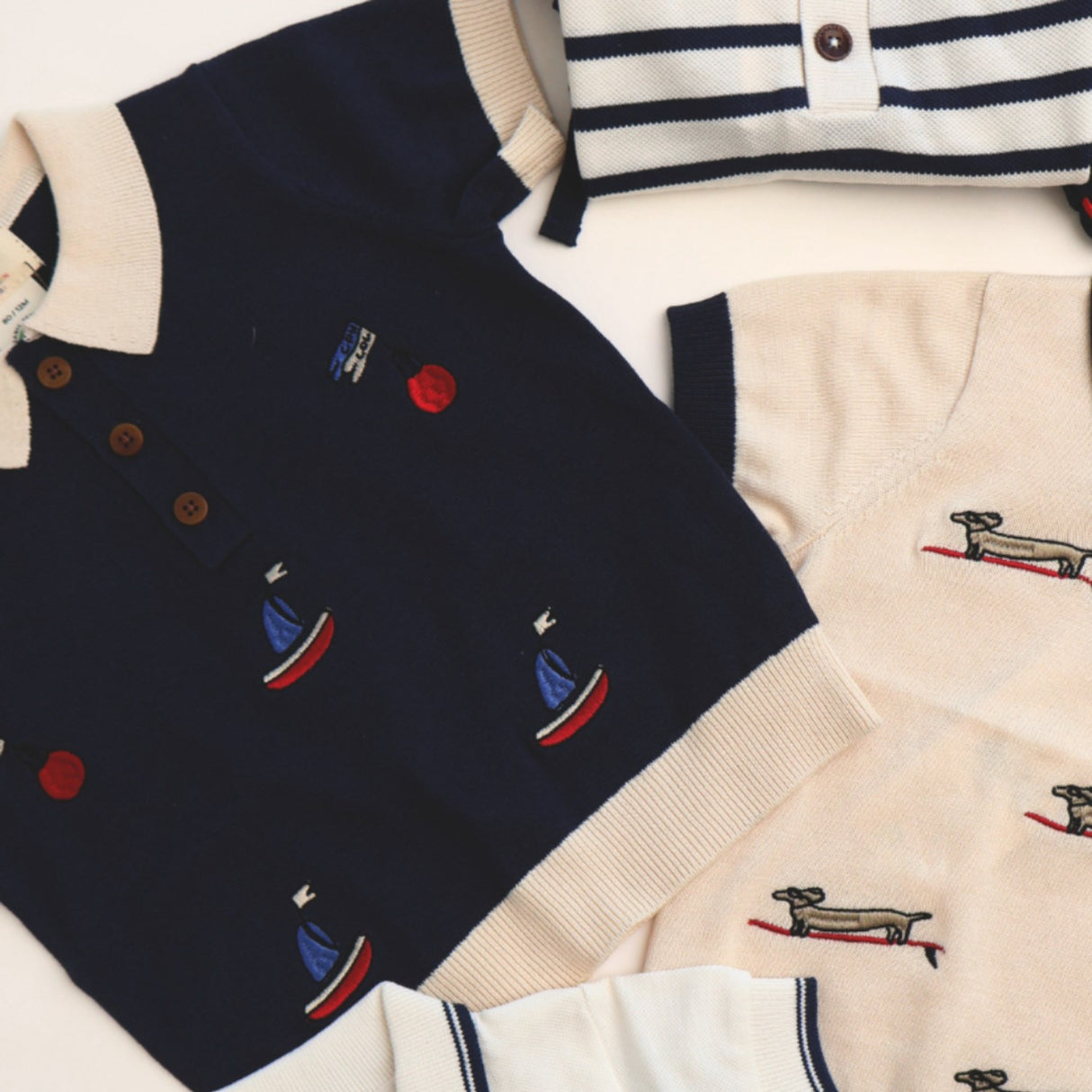 COPENHAGEN COLORS Navy/Creme Kam. Polo m. Broderi
