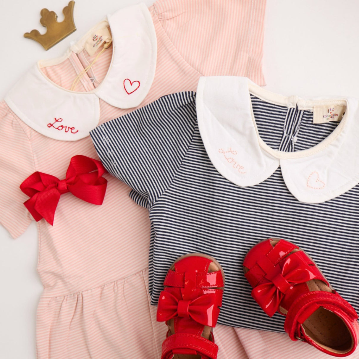 COPENHAGEN COLORS Dusty Rose/Cream Stripe Striped Kjole m. Poplin Krave