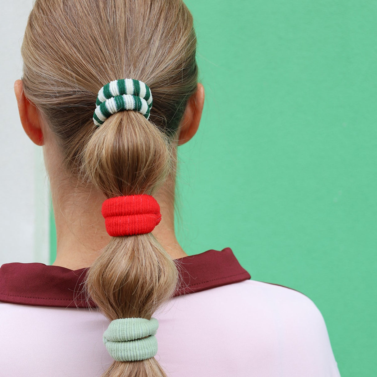 Bow's by Stær Ea Hårelastik - Flaskegrøn/Råhvid Stribet 6-Pak