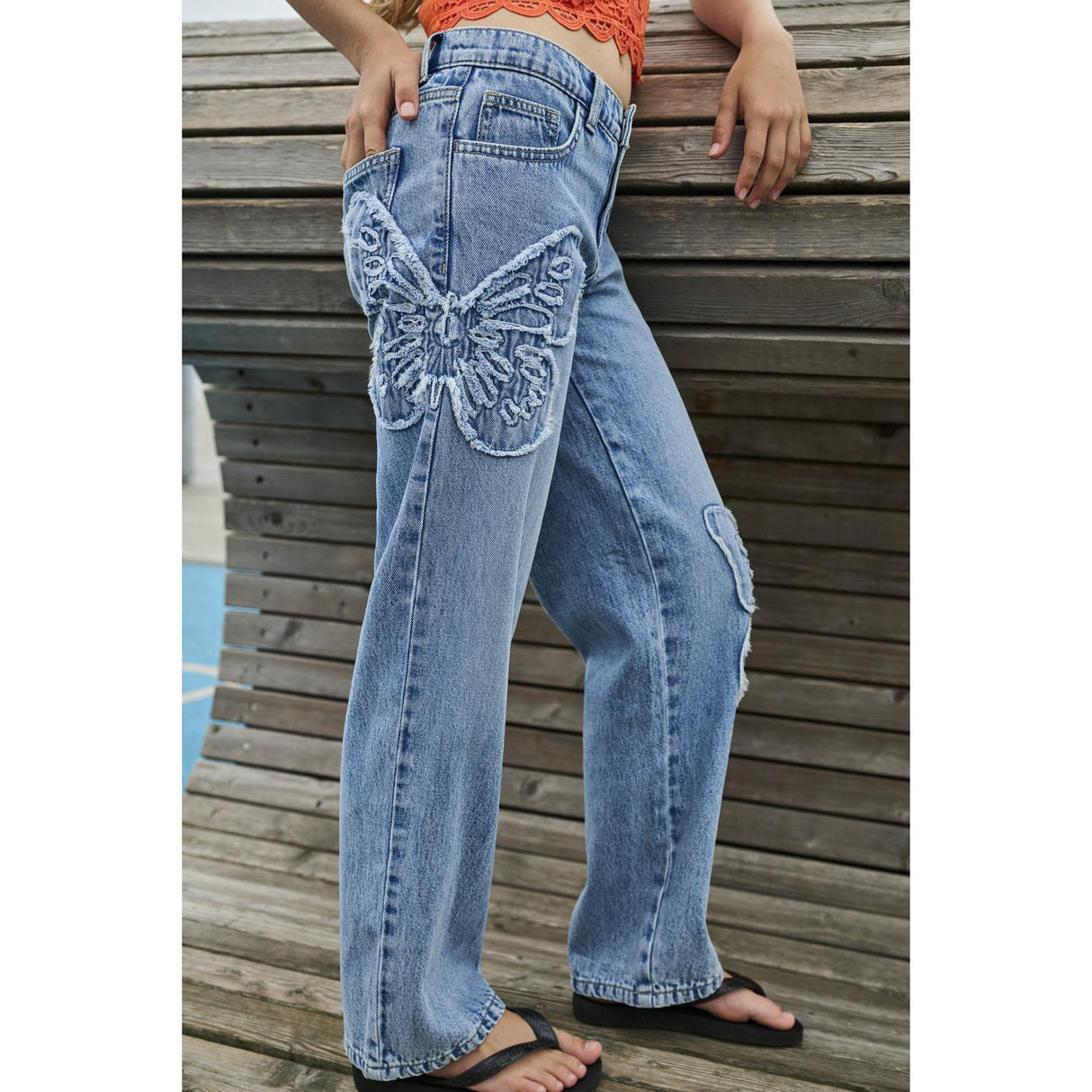 kids ONLY Light Blue Denim Butterflies Jenna Butterfly Wide Jeans Denim