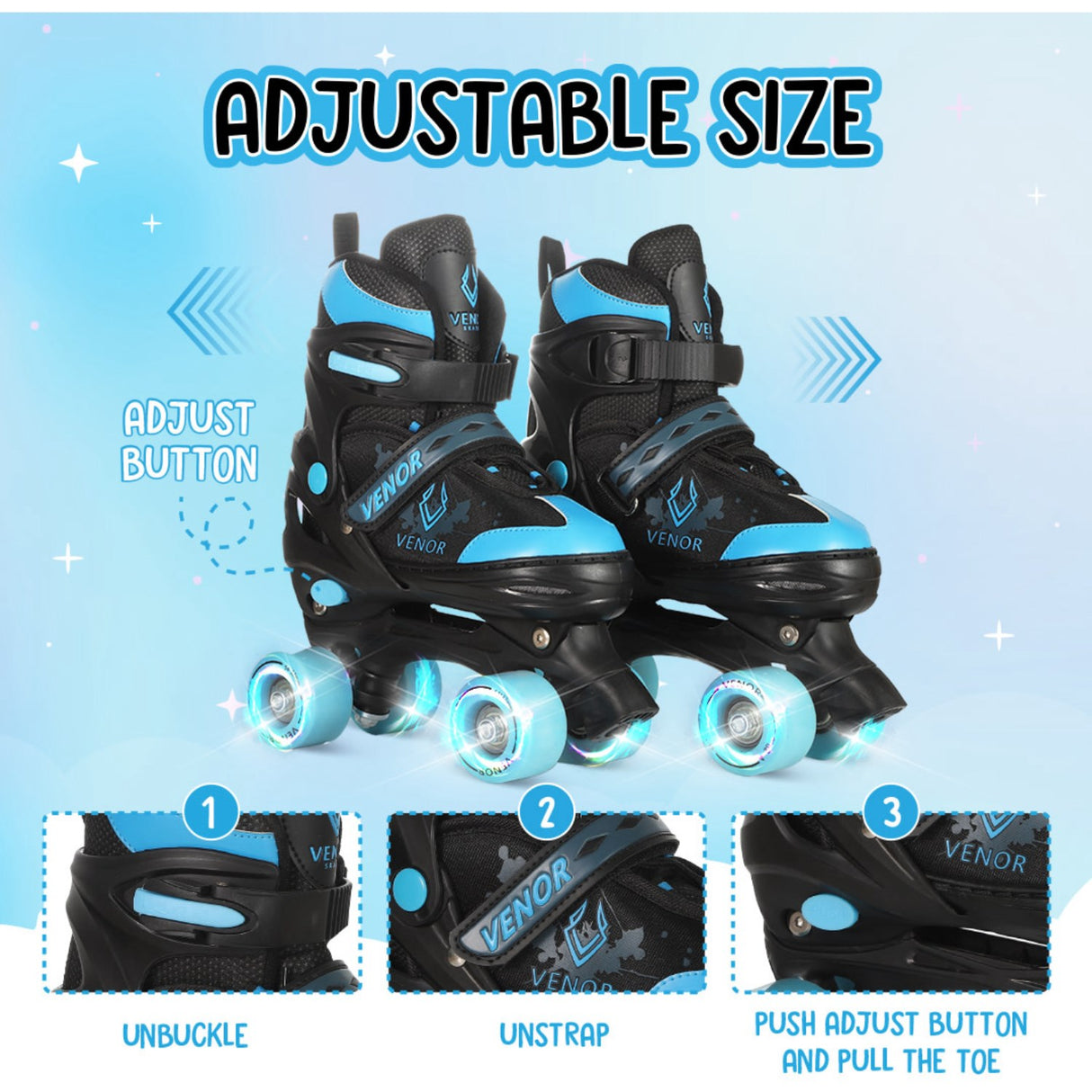 VENOR Black/Blue Ignite LED Side-By-Side Rulleskøjter