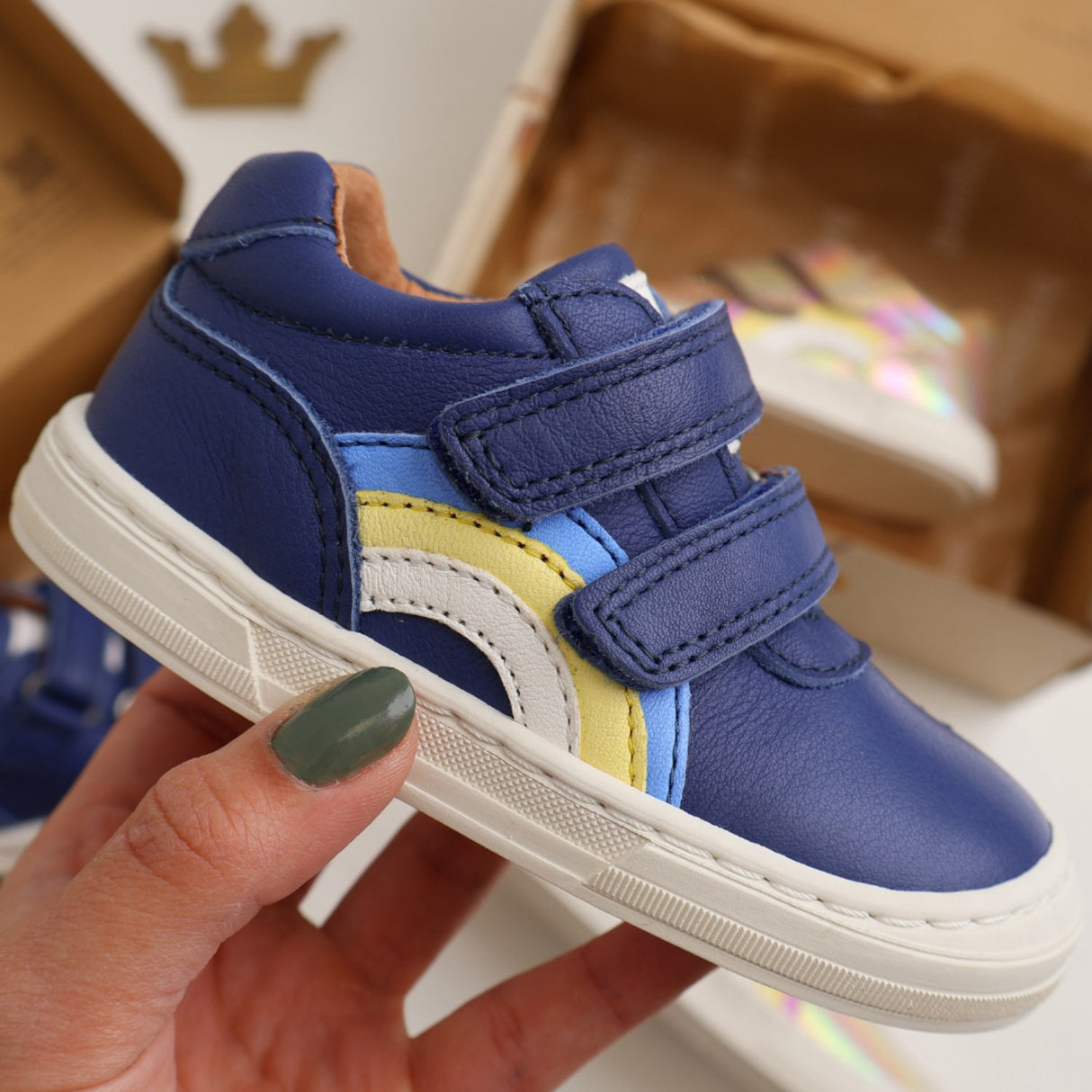 Bisgaard Deep Blue Rainbow Low Velcro Sko