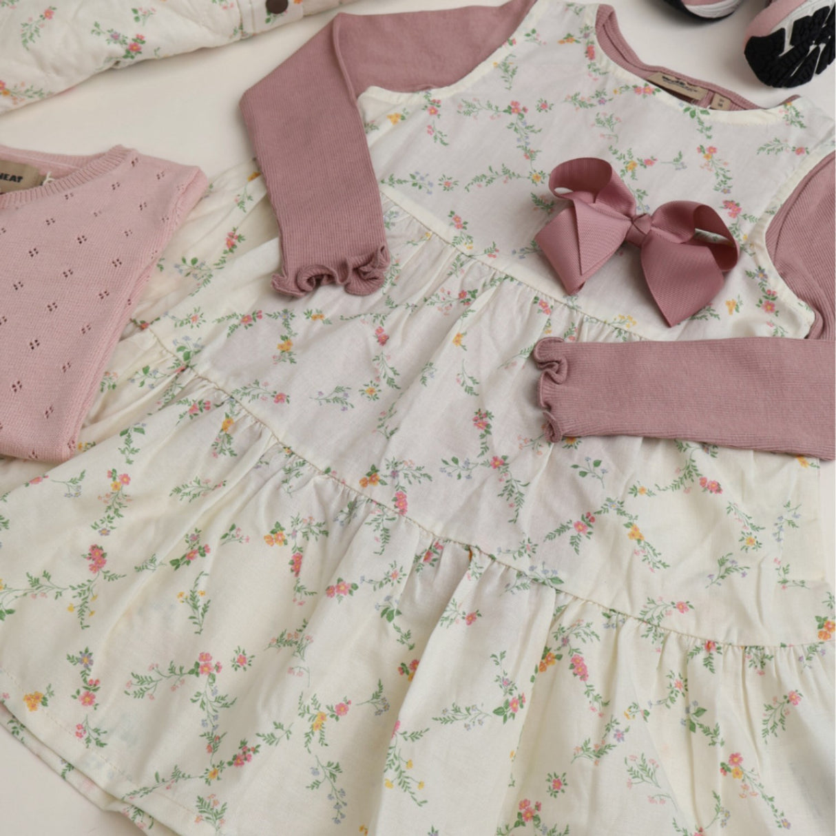 Wheat Ivory Checked Flowers Kjole Luise