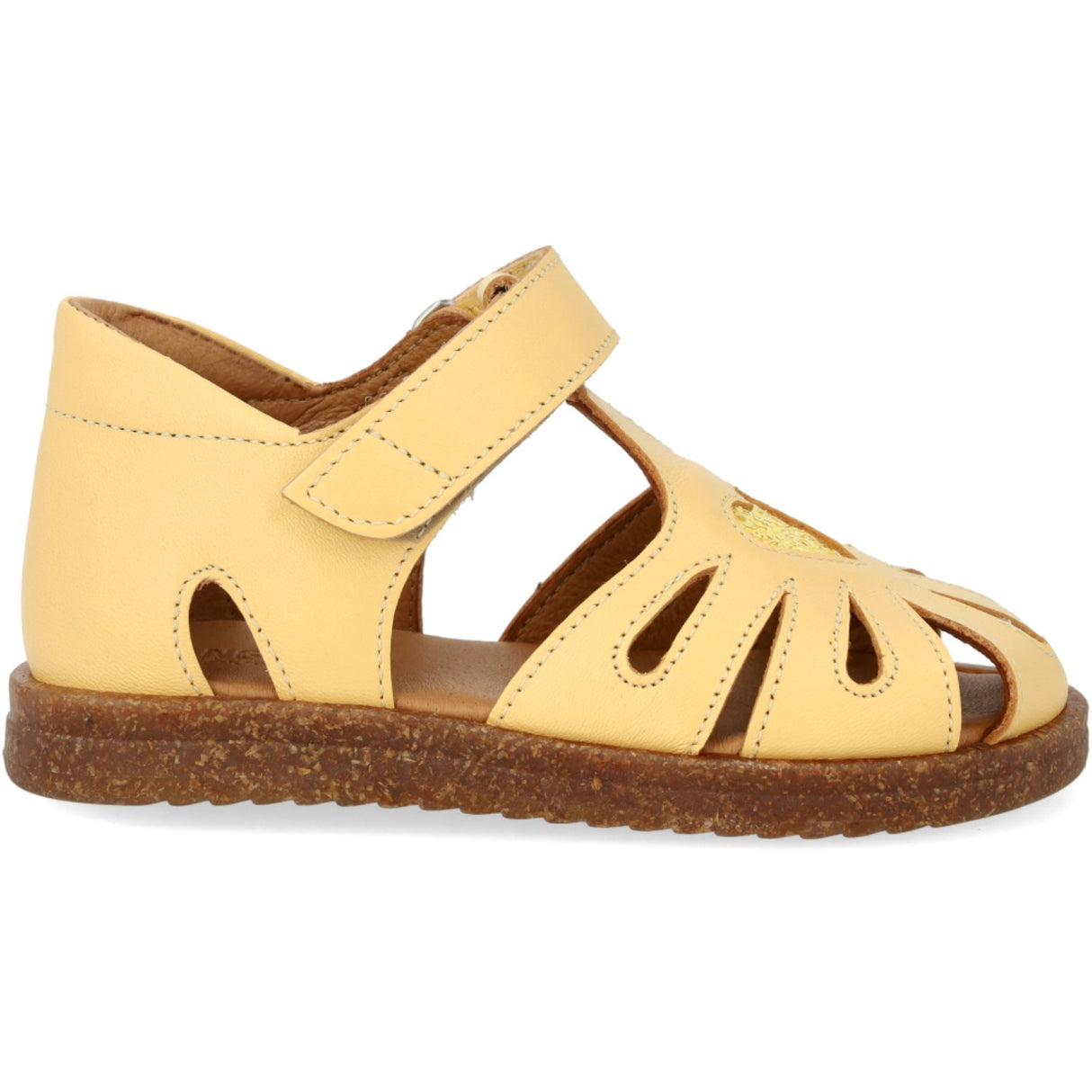 Angulus Mellow Yellow/Pineapple Glitter Hjertesandal I Læder Med Funklende Glitterhjerte