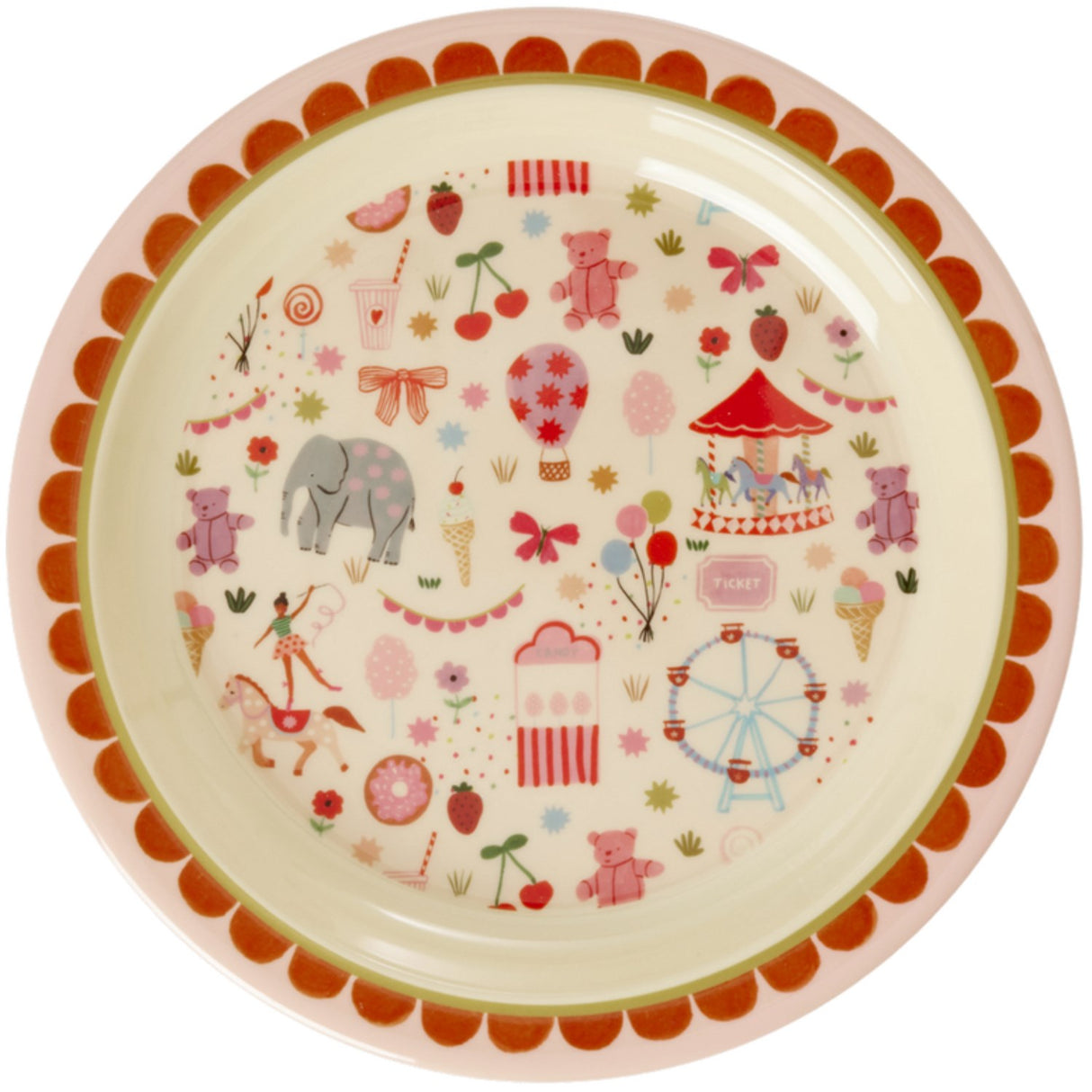 Rice Fun Fair Print Pink Melamine Kids Frokosttallerken