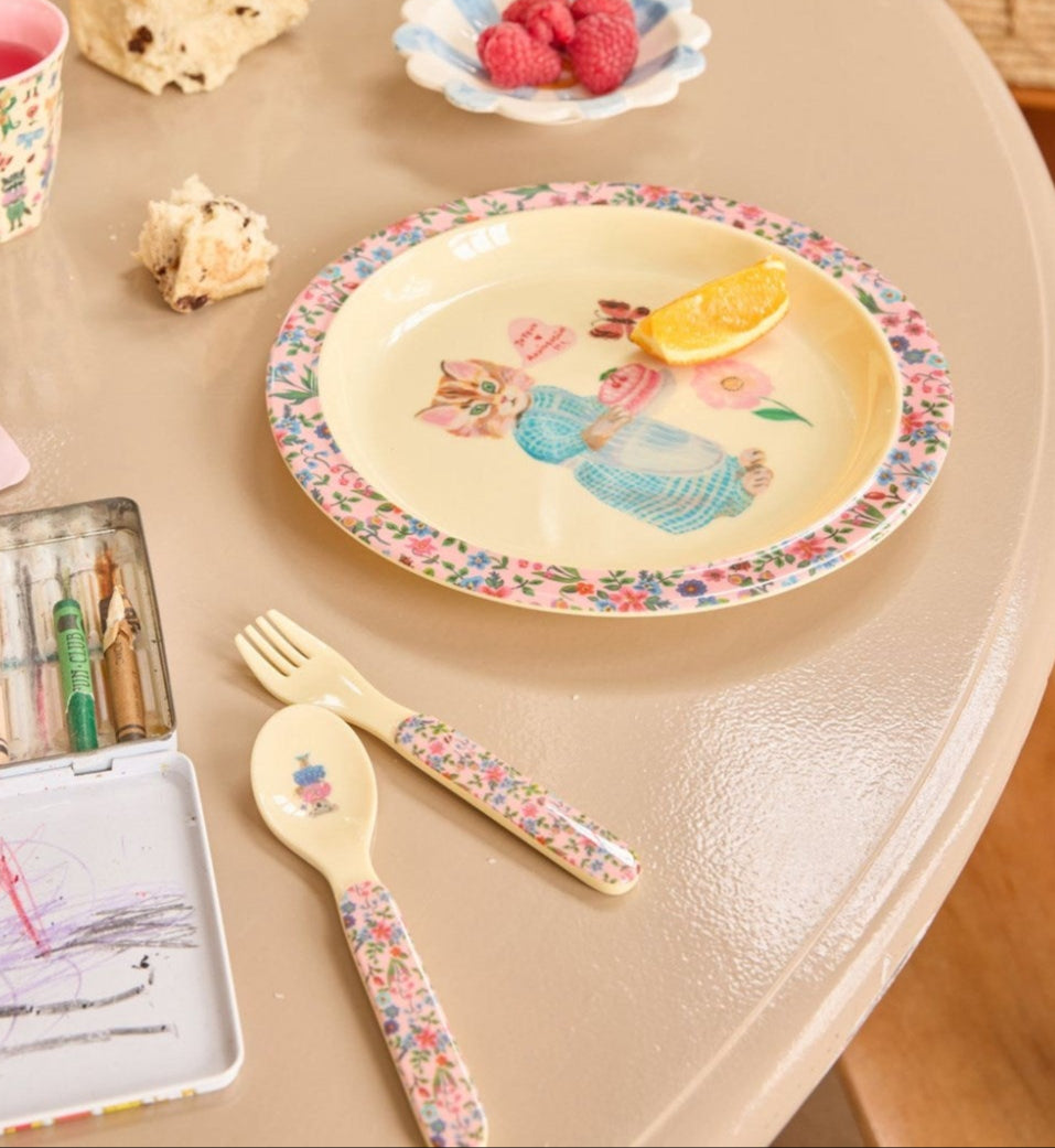 Rice Nathalie Lété Theme Pink Melamine Kids Frokosttallerken