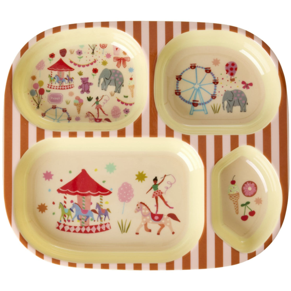 Rice Fun Fair Print Pink Melamine Kids 4-Rum Tallerken