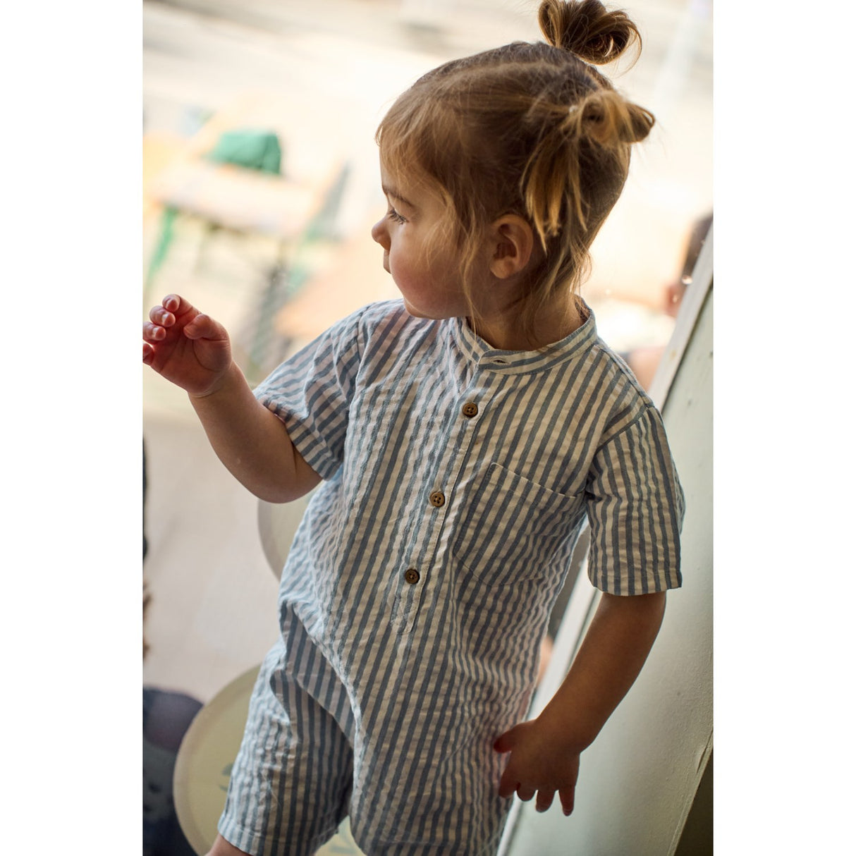 THE NEW Siblings X Luksusbaby Blue Fog Striped Ojo Buksedragt