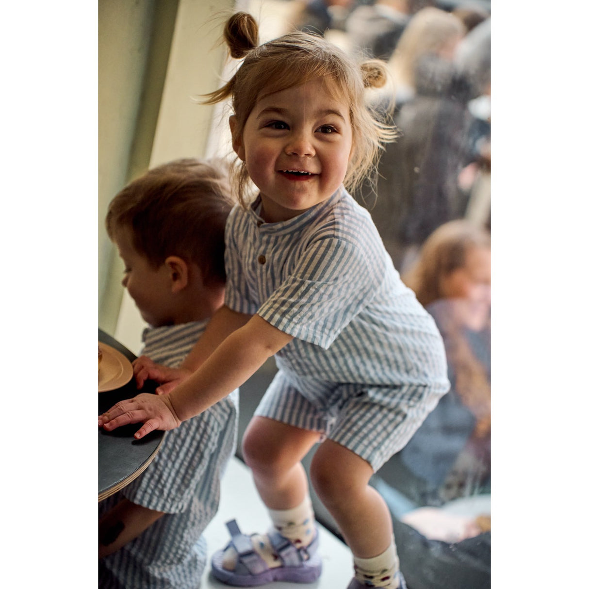 THE NEW Siblings X Luksusbaby Blue Fog Striped Ojo Shorts