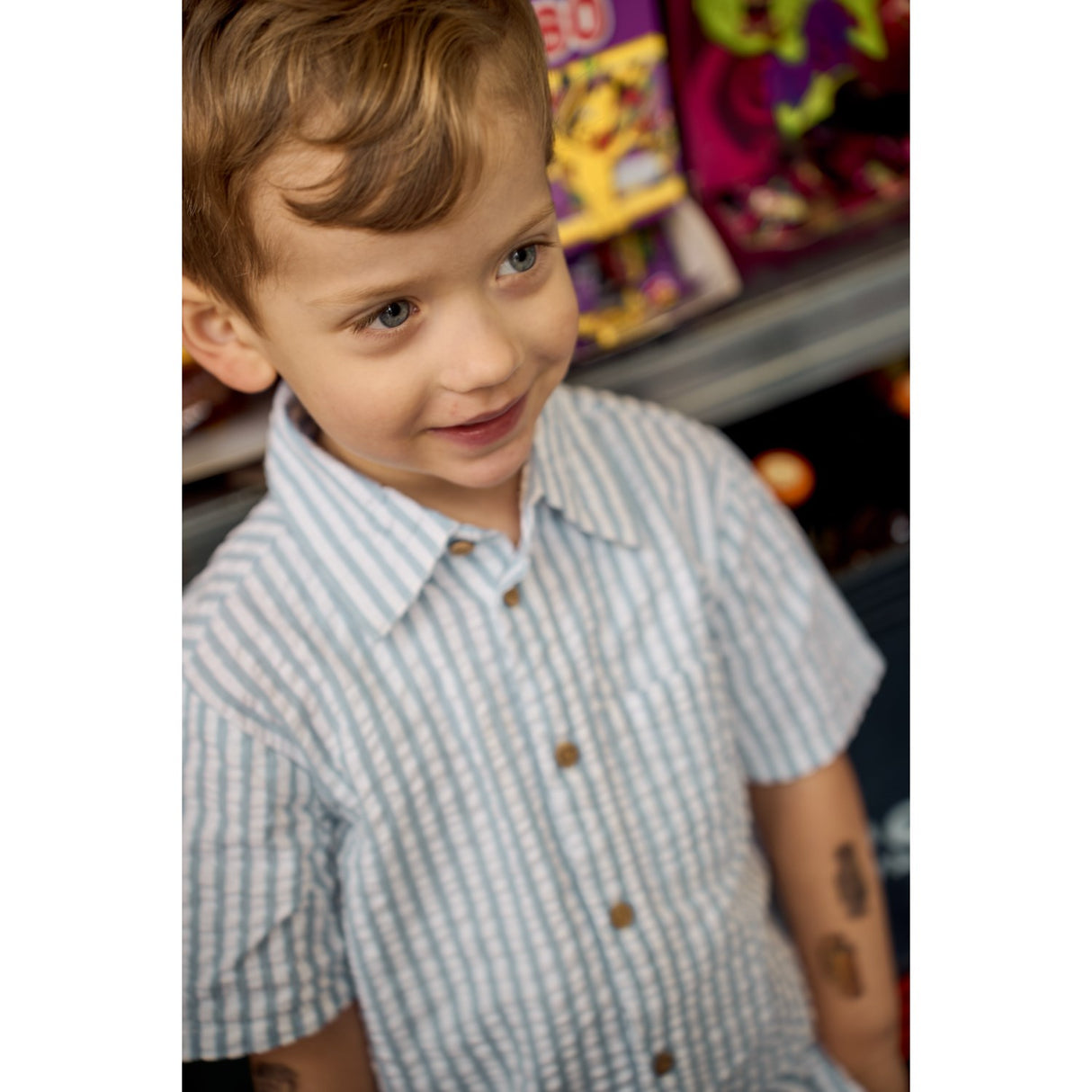 THE NEW Siblings X Luksusbaby Blue Fog Striped Ojo Skjorte