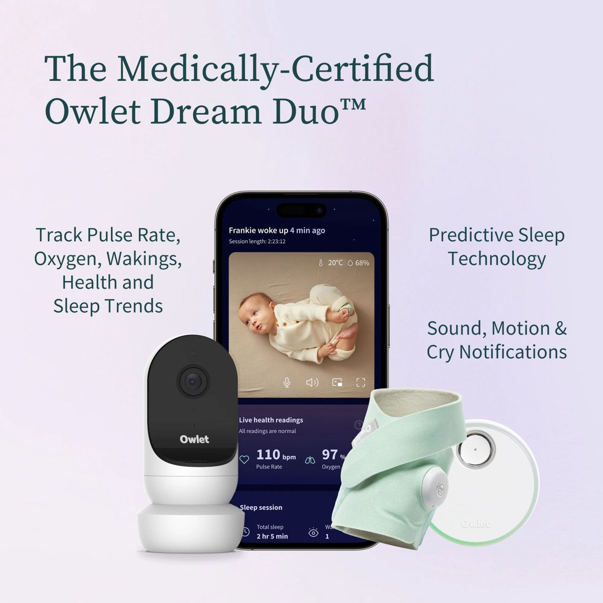 Owlet Babyalarm med Dream Strømpe og CAM2 i Mint Dream