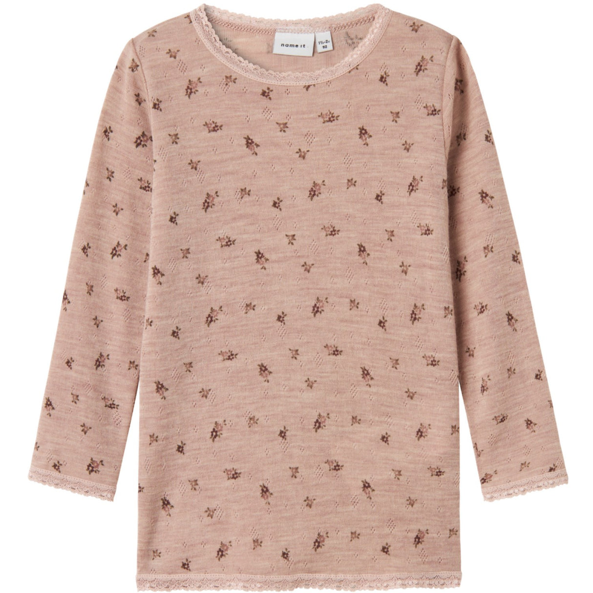 Name It Shadow Gray Small Flowers Nmfwang Uld Needle Ls Top Noos