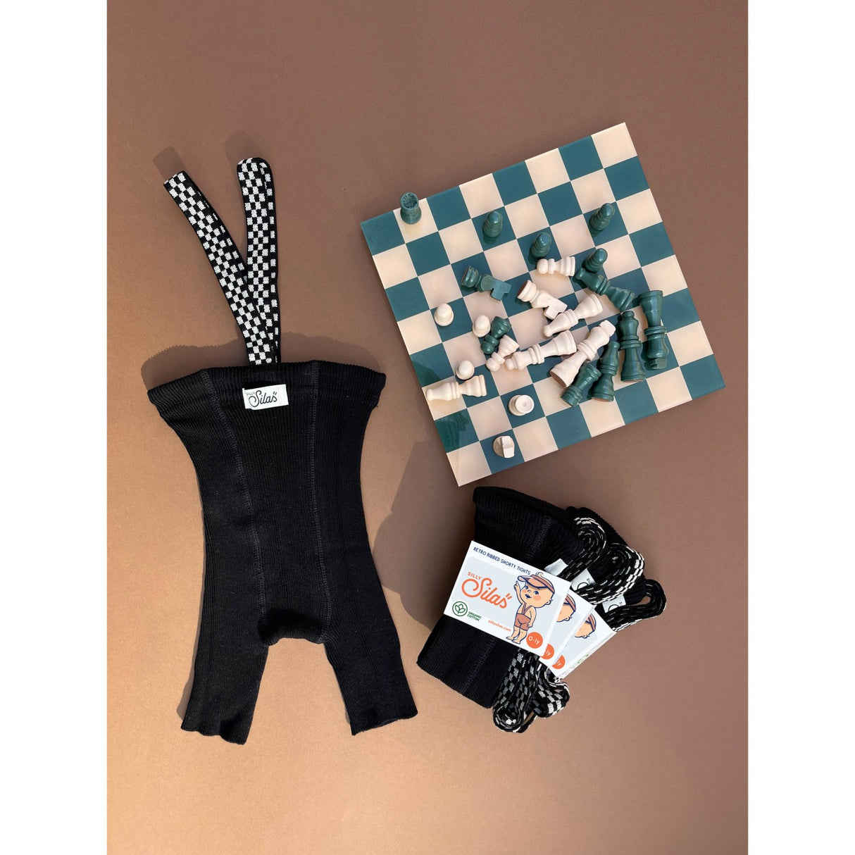 Silly Silas Classic Black Checked Shorty Tights Med Seler