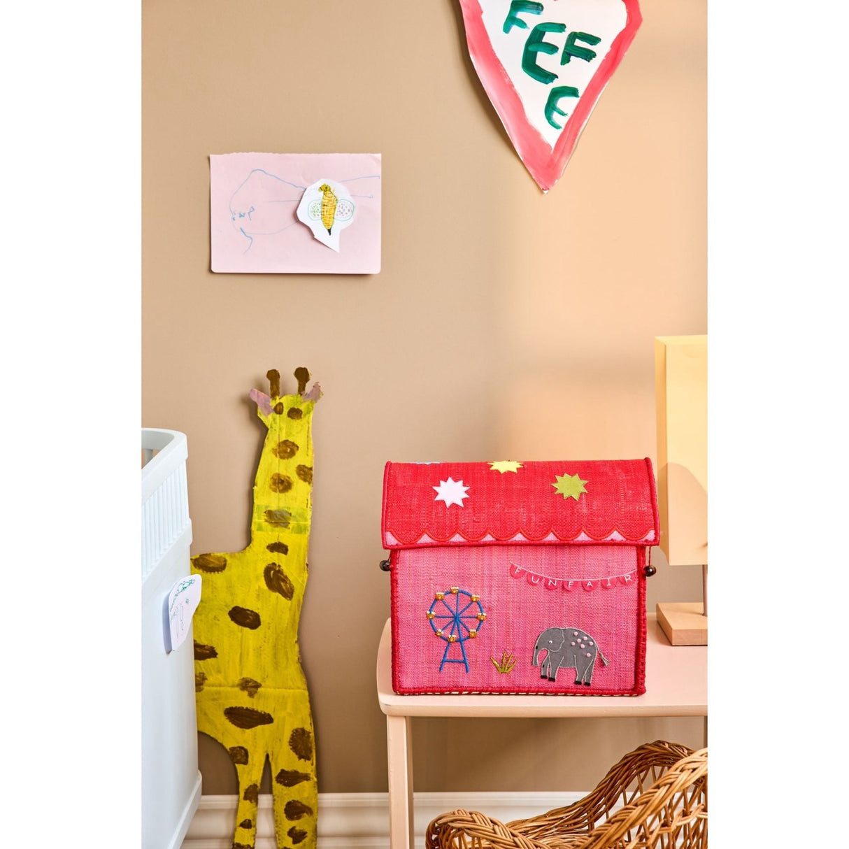 Rice Pink Fun Fair Theme Raffia Legetøj Kurve 3-Pak