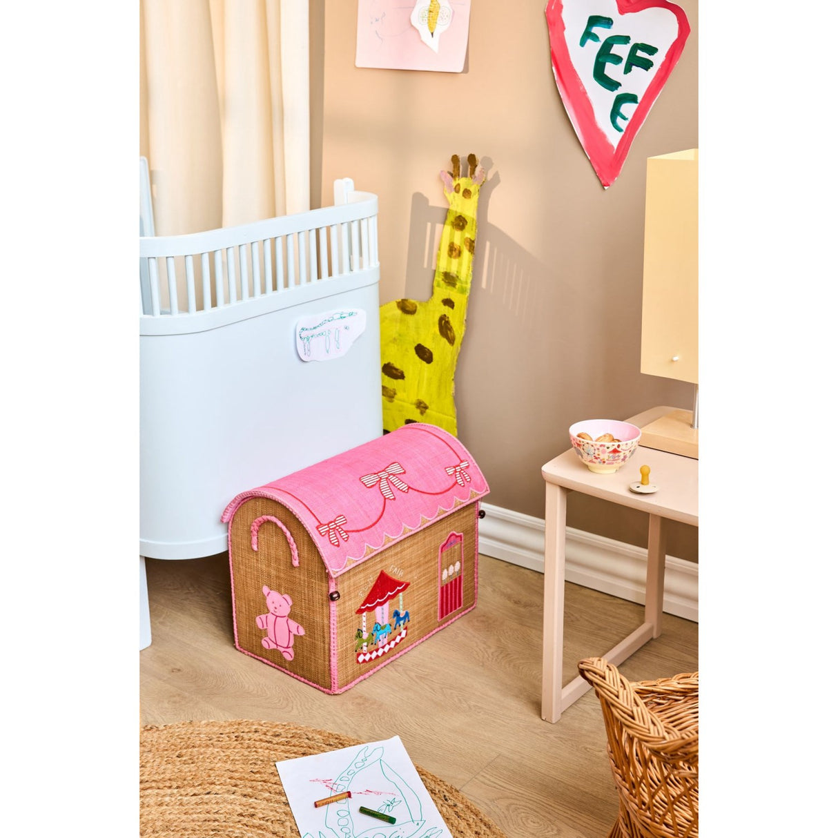 Rice Pink Fun Fair Theme Raffia Legetøj Kurve 3-Pak