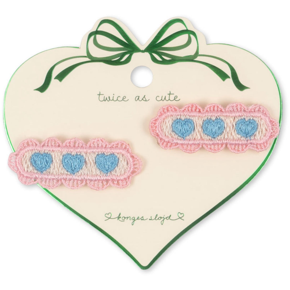 Konges Sløjd Buttercream 2 Pak Heart Embroidery Hårspænder