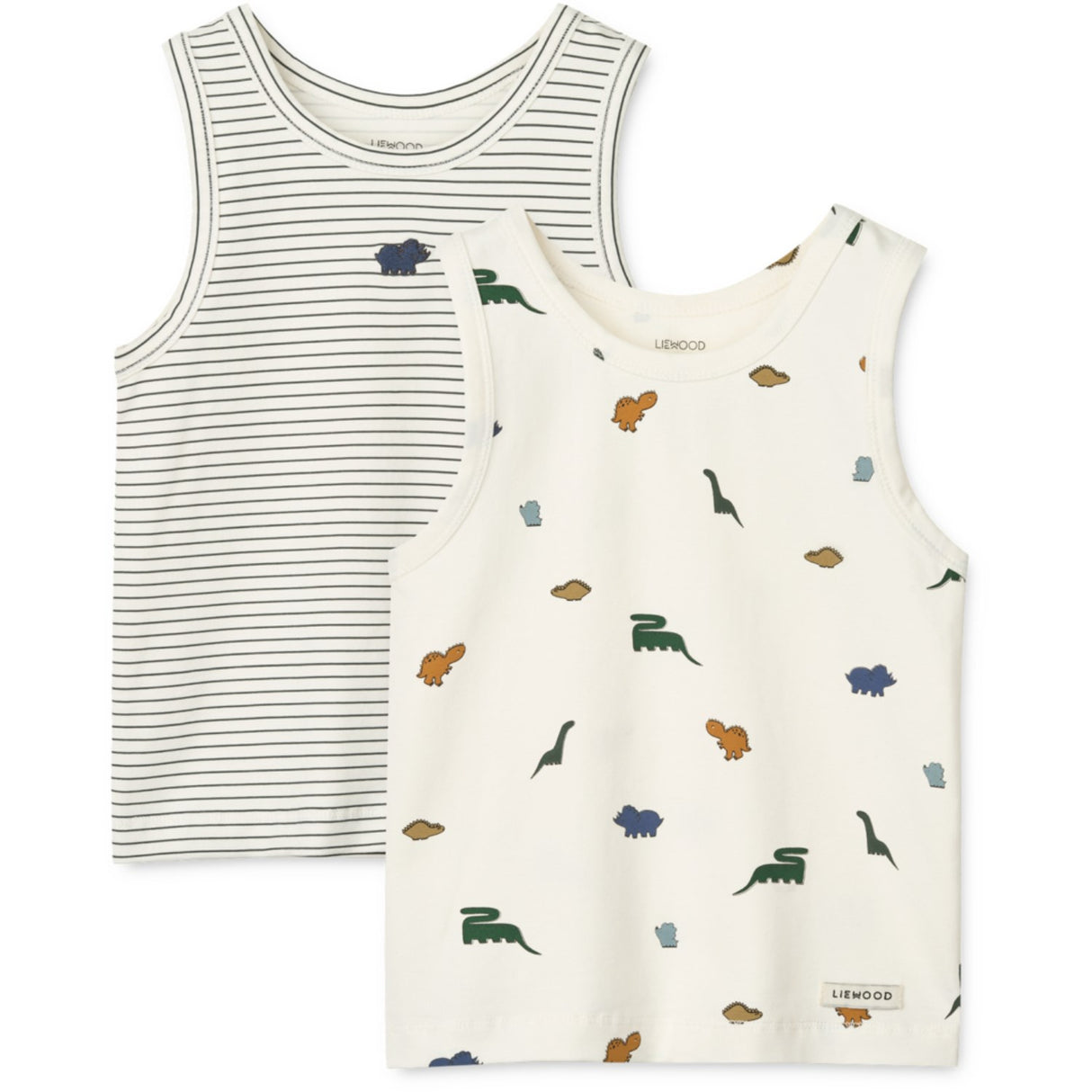 LIEWOOD Mini Dinosaurs Creme / Stripe Mix Faris Printed Tank Top 2-Pak