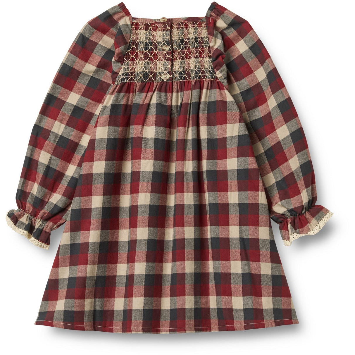 Wheat Red Blue Check Kjole L/S Lace Bella