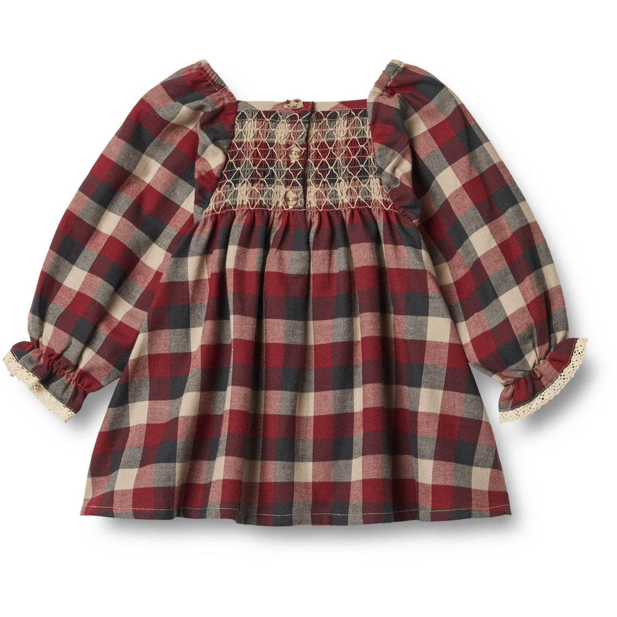 Wheat Red Blue Check Kjole L/S Lace Bella