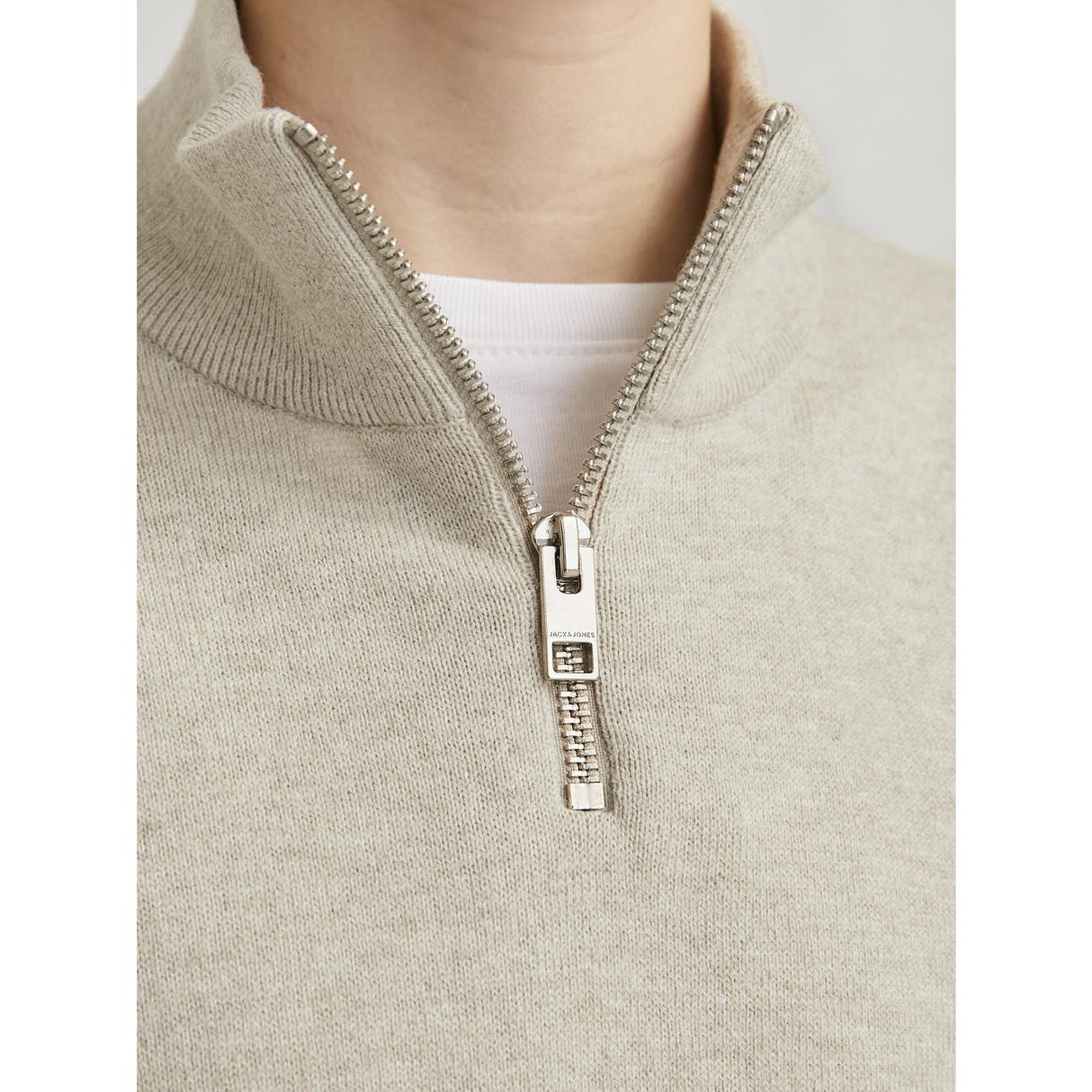 Jack & Jones Junior Oatmeal Melange Jjeemil Strik Half Zip Noos Jnr