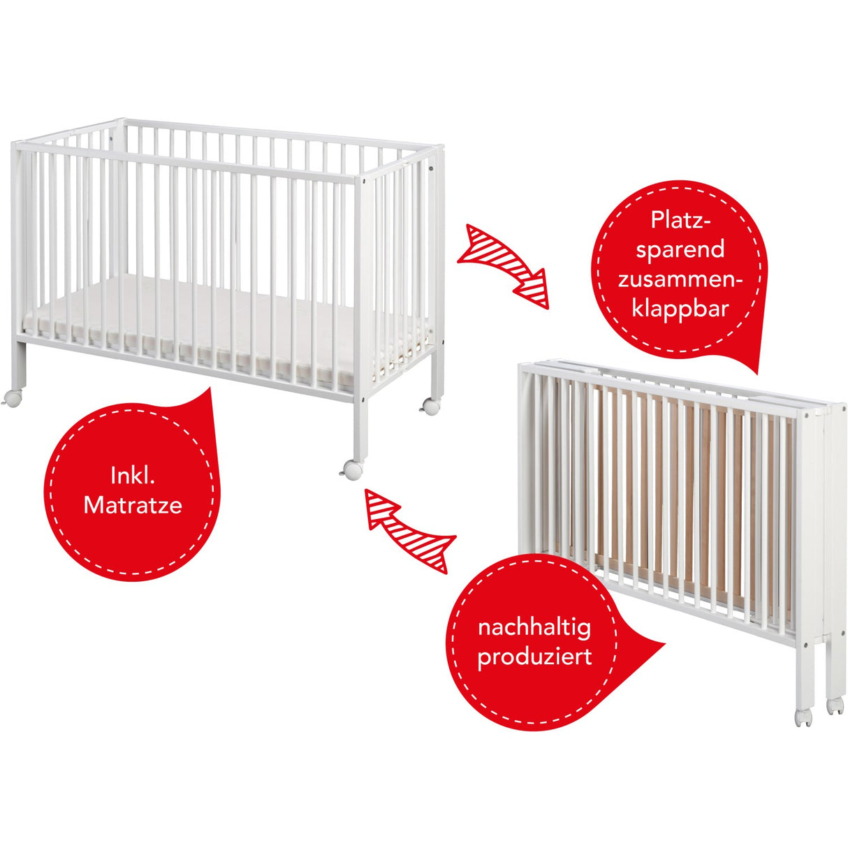 tiSsi® White Laquer Jori Sammenklappelig Seng Massiv Bøg