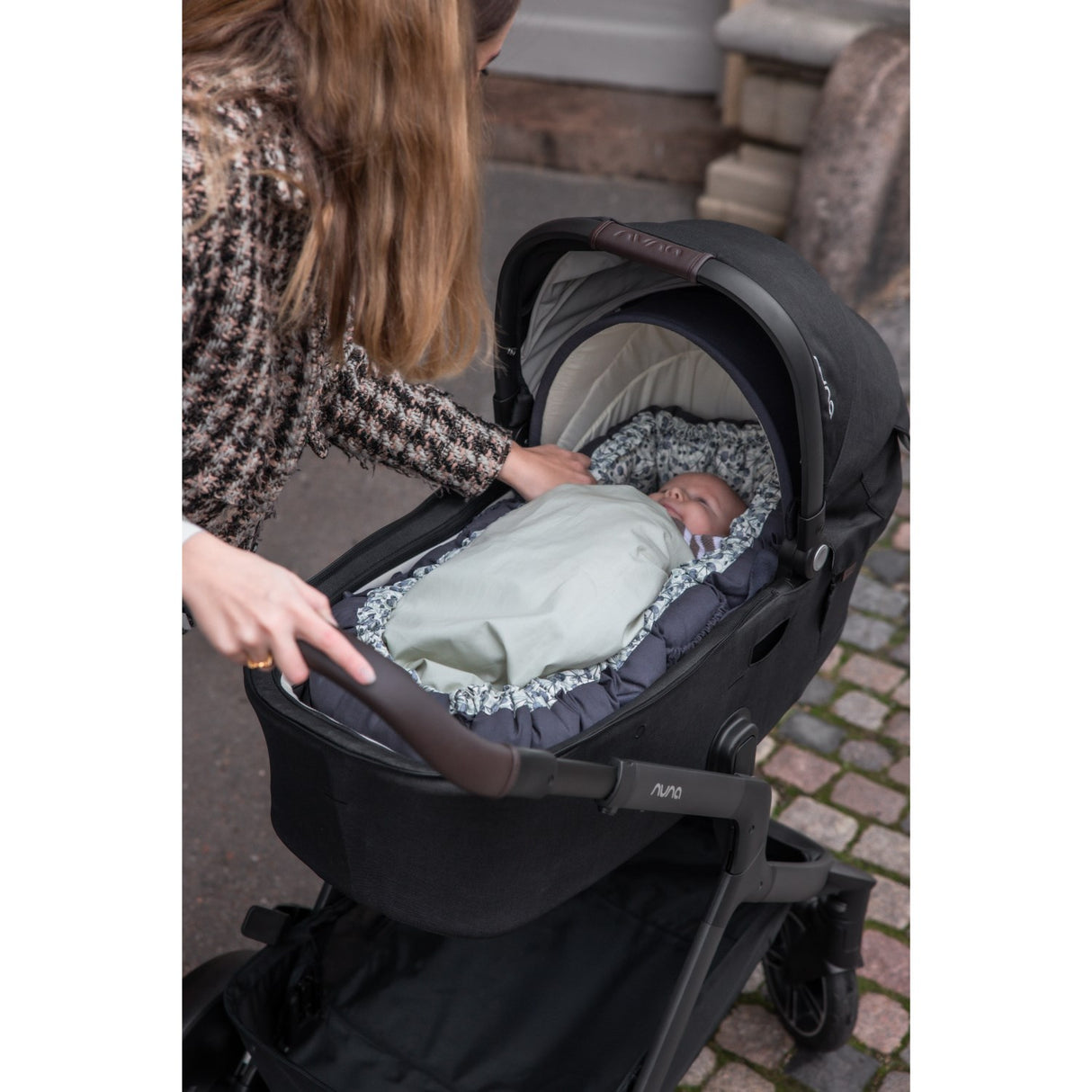 Sebra Blue Olive Hætte Til 3-In-1 Baby Nest