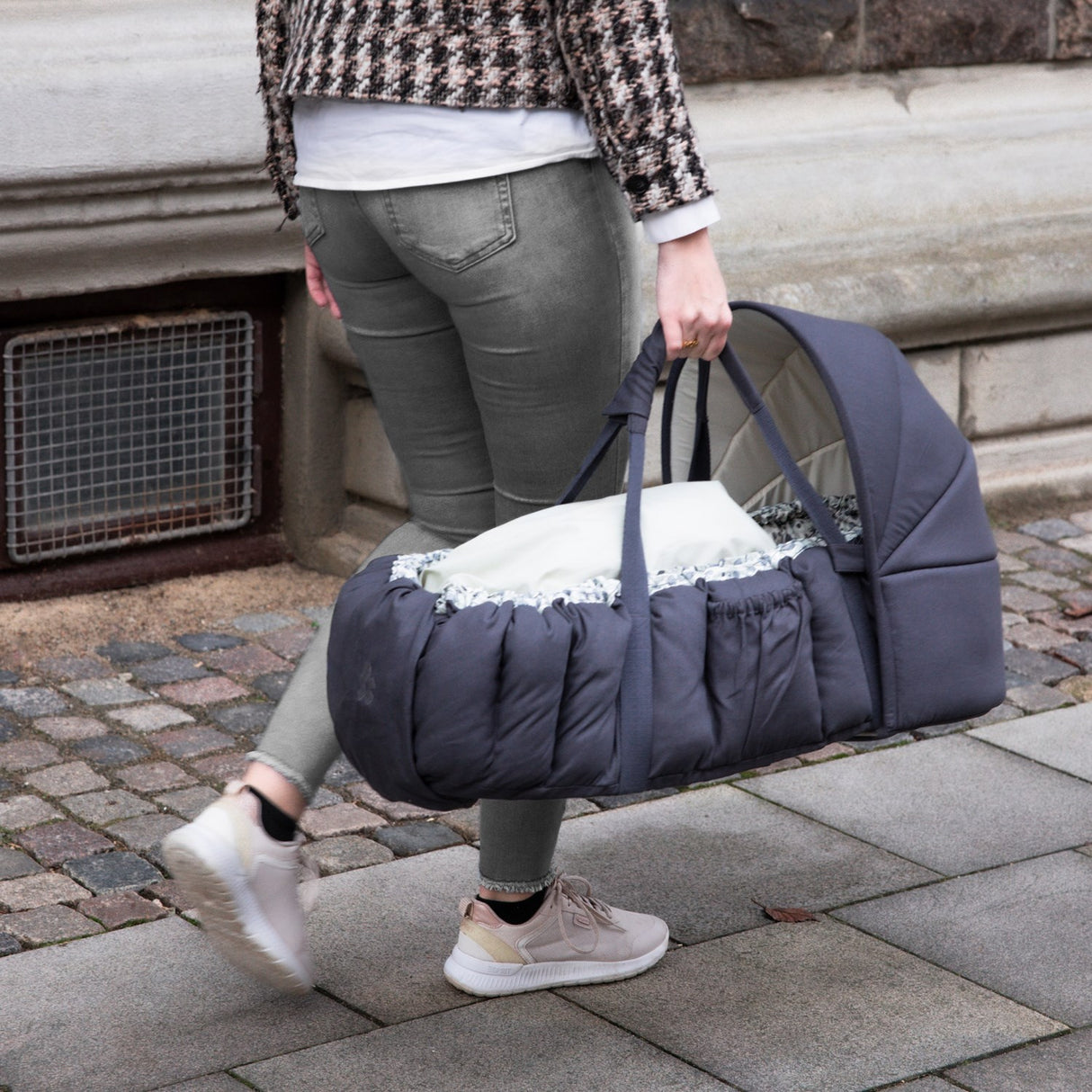 Sebra Blue Olive Hætte Til 3-In-1 Baby Nest