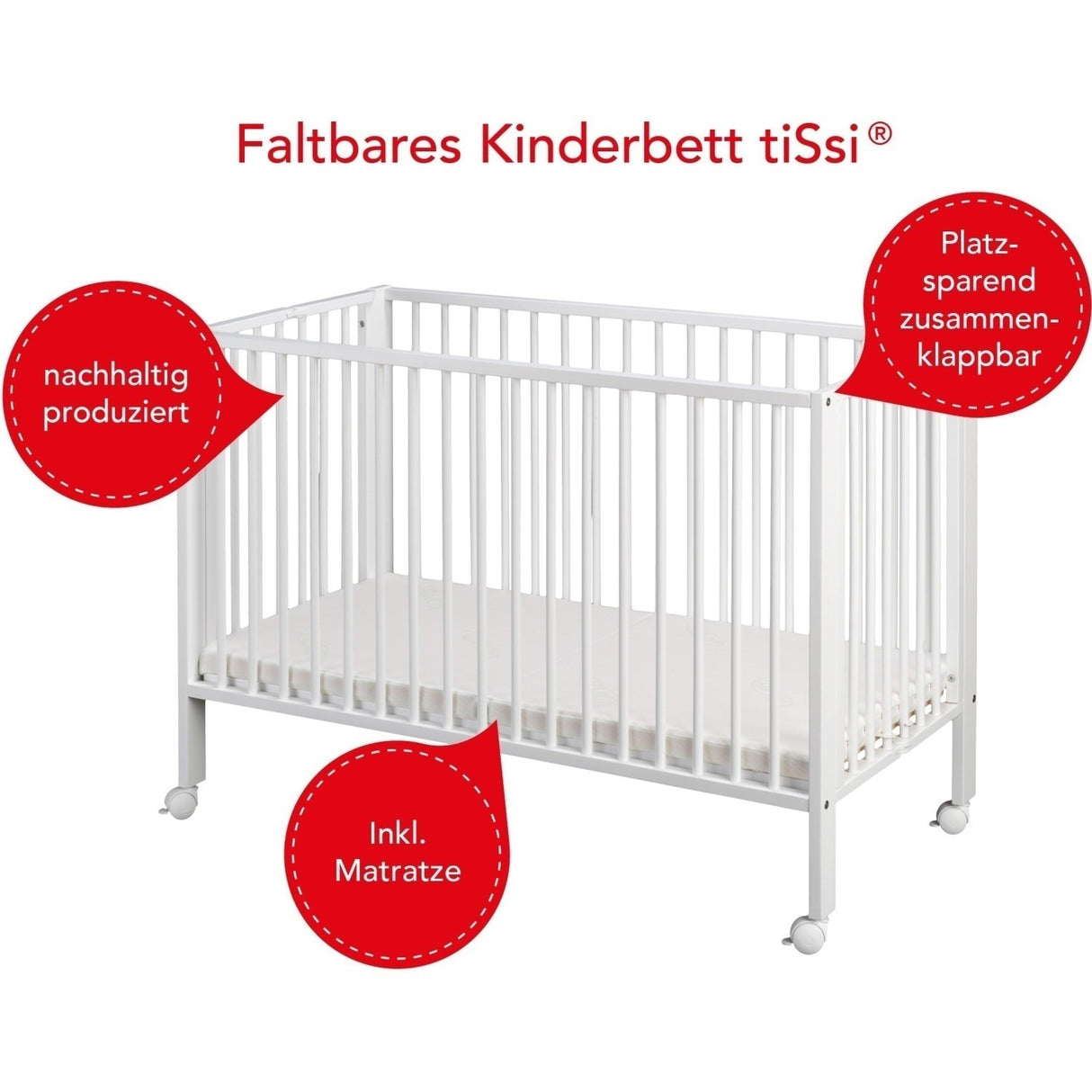 tiSsi® White Laquer Jori Sammenklappelig Børneseng Massiv Bøg