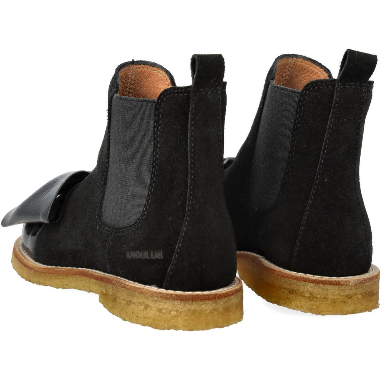 Angulus Black/Black Elastic Chelsea Støvle Med Laksnude- Og Sløjfe