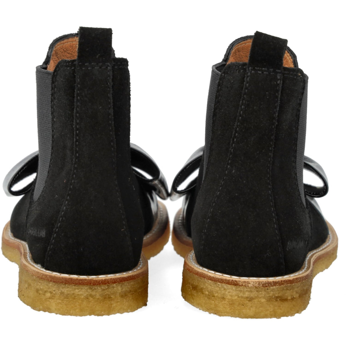 Angulus Black/Black Elastic Chelsea Støvle Med Laksnude- Og Sløjfe