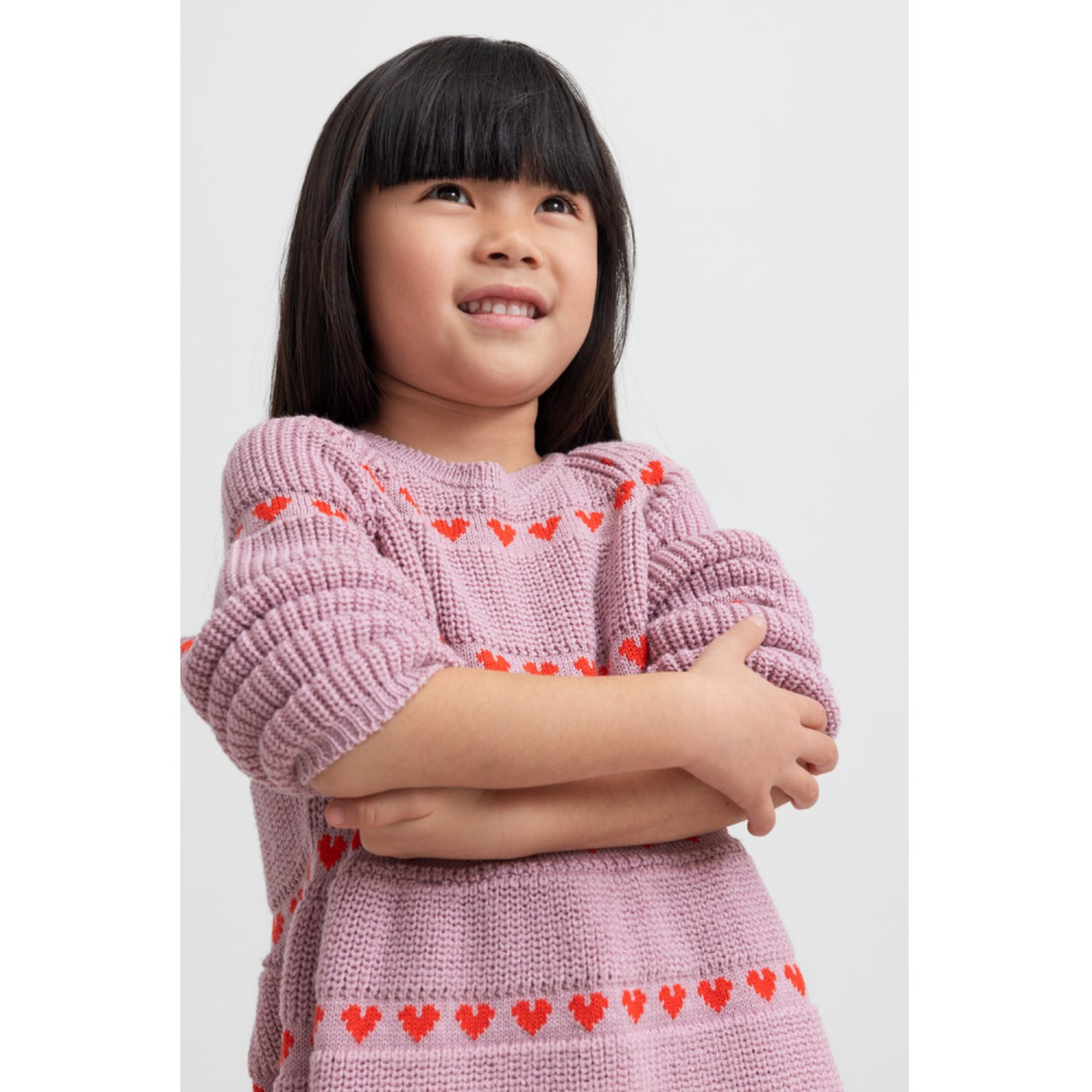 MarMar Light Cotton Wool Pattern Soft Berry Hearts Daso Strik Kjole